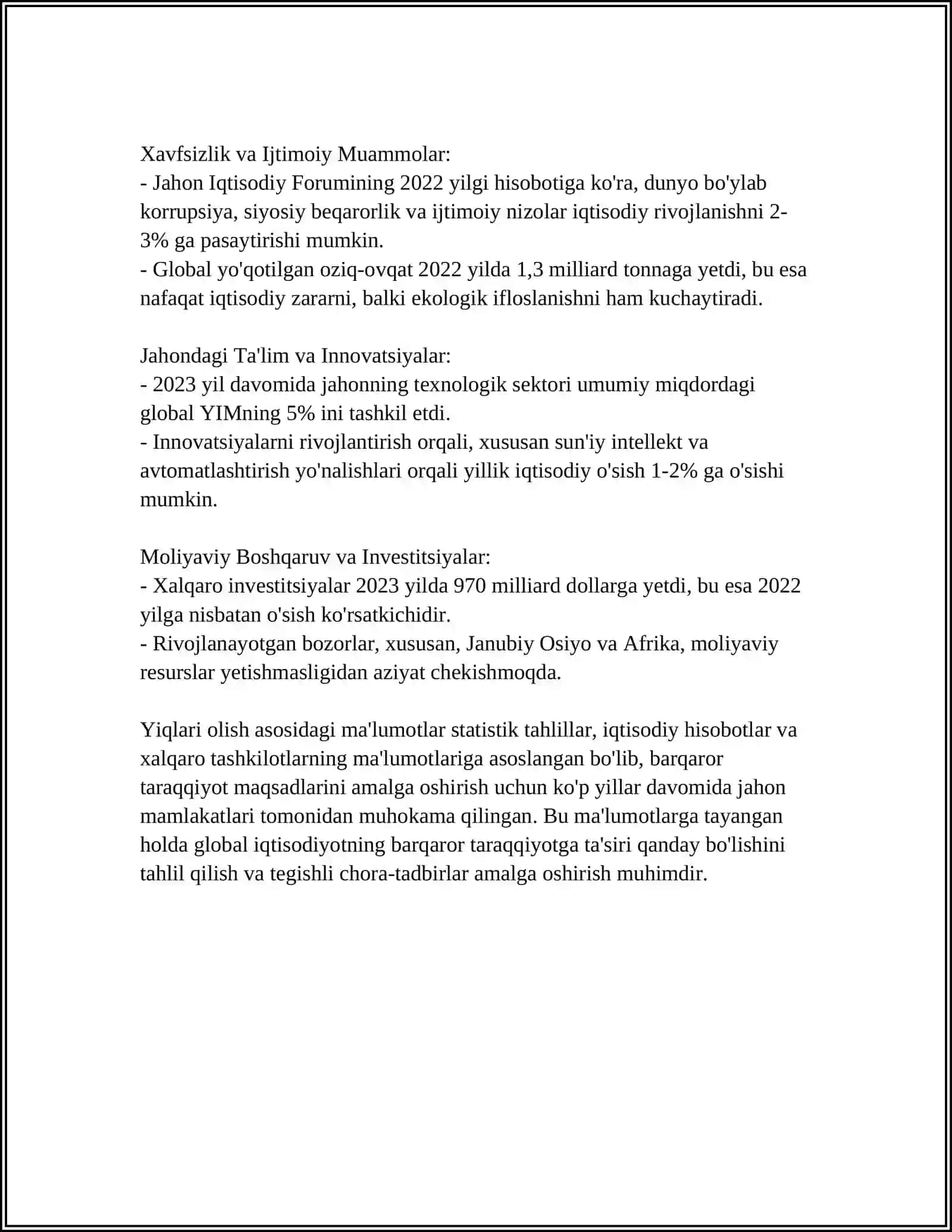 BARQAROR TARAQQIYOTI TA'MINLASHDA GLOBALLASHUVNING IJOBIY VA SALBIY YO'NALISHLARI 4
