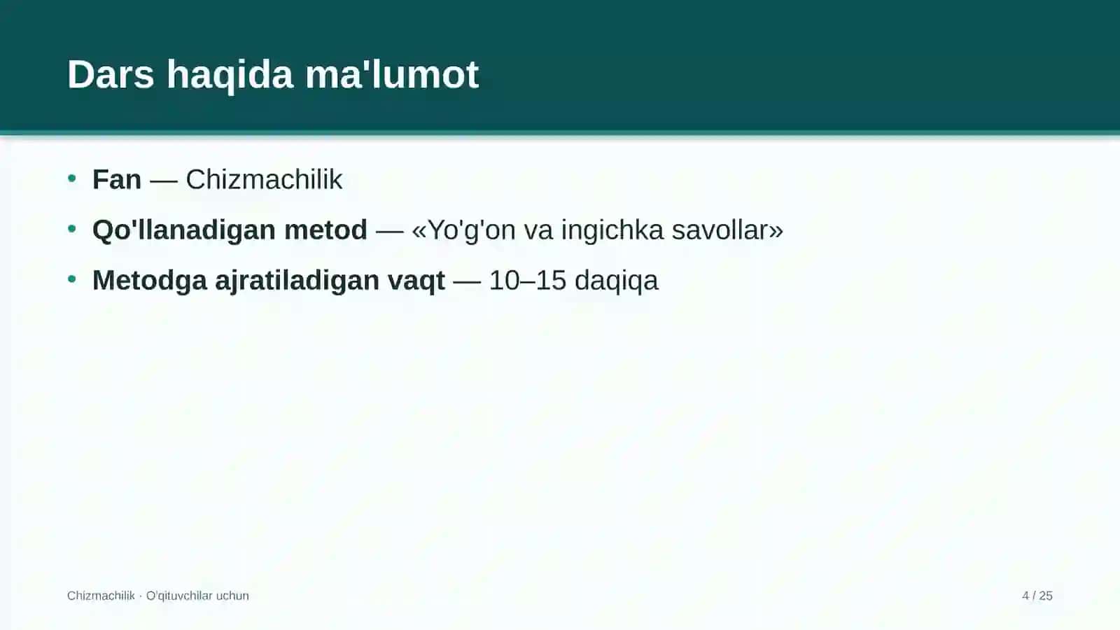 chizmachilik darslarida yo'g'on va ingichka savollar metodidan foydalanish 5416 4