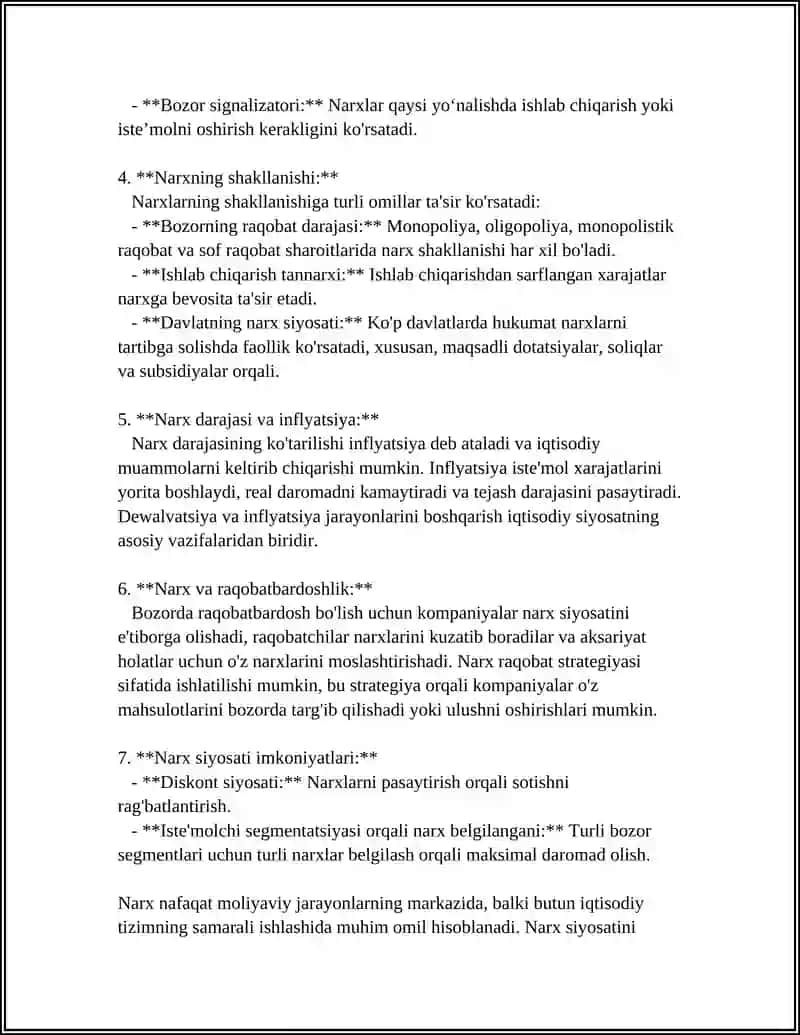 Narxning Mohiyati va Shakillanish Xususiyatlari 4