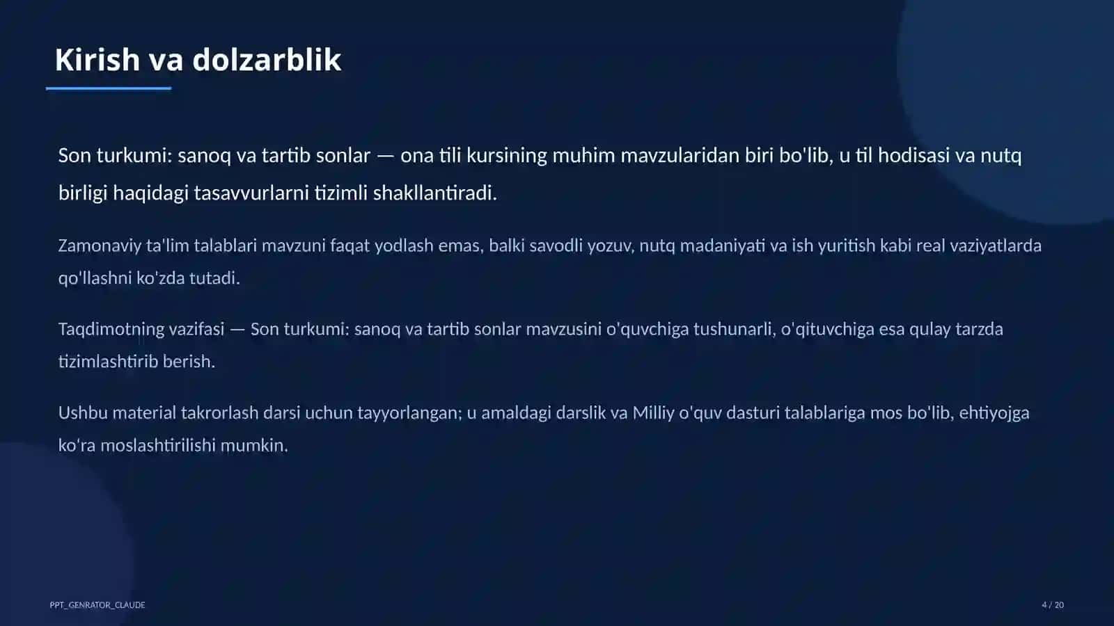 Ona tili (5–11) — takrorlash darsi uchun 4