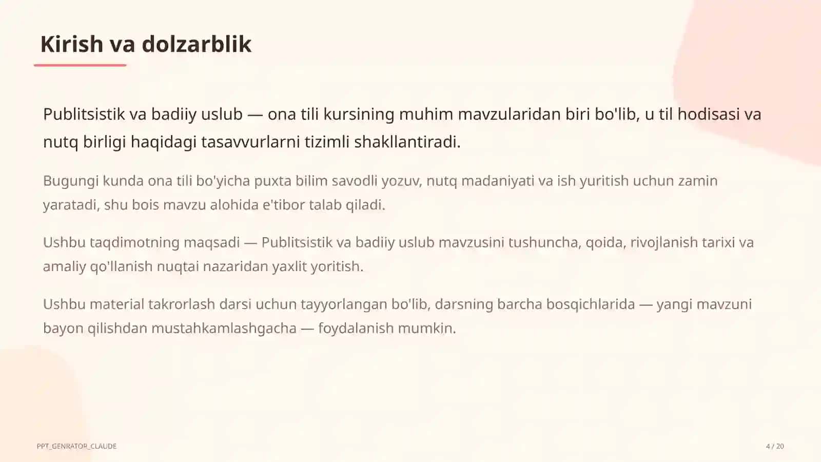 Publitsistik va badiiy uslub (10-sinf) 4