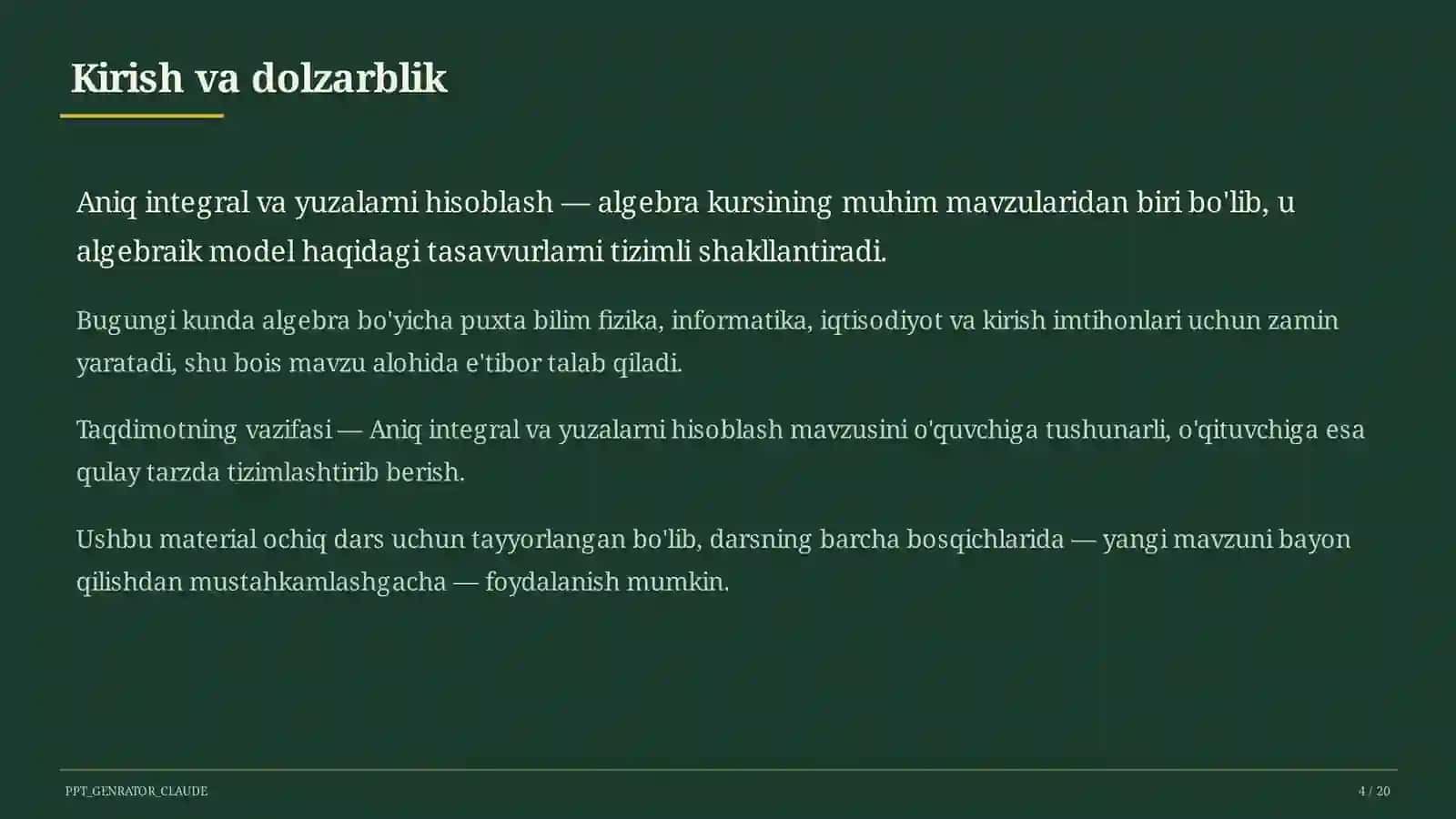 Aniq integral va yuzalarni hisoblash (11-sinf) 4