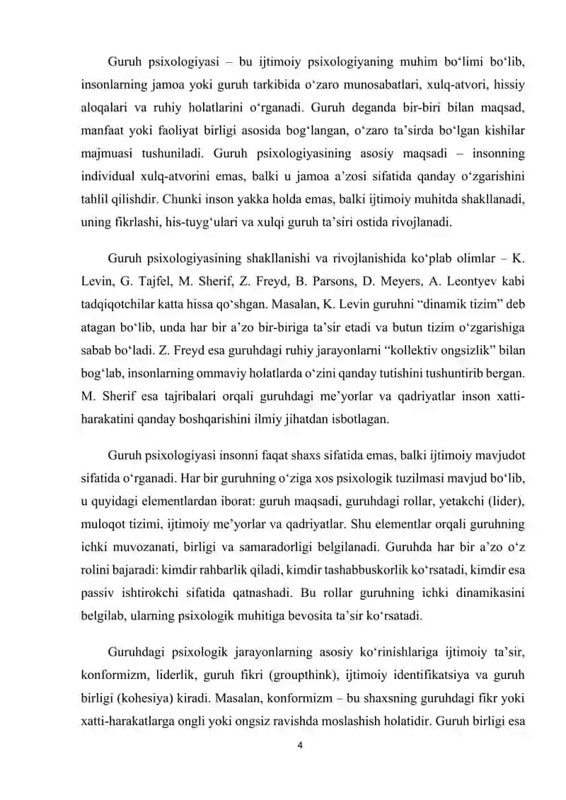 Guruh psixologiyasini o'rganishda kuzatish intervyu va test metodlarining o'rni 4