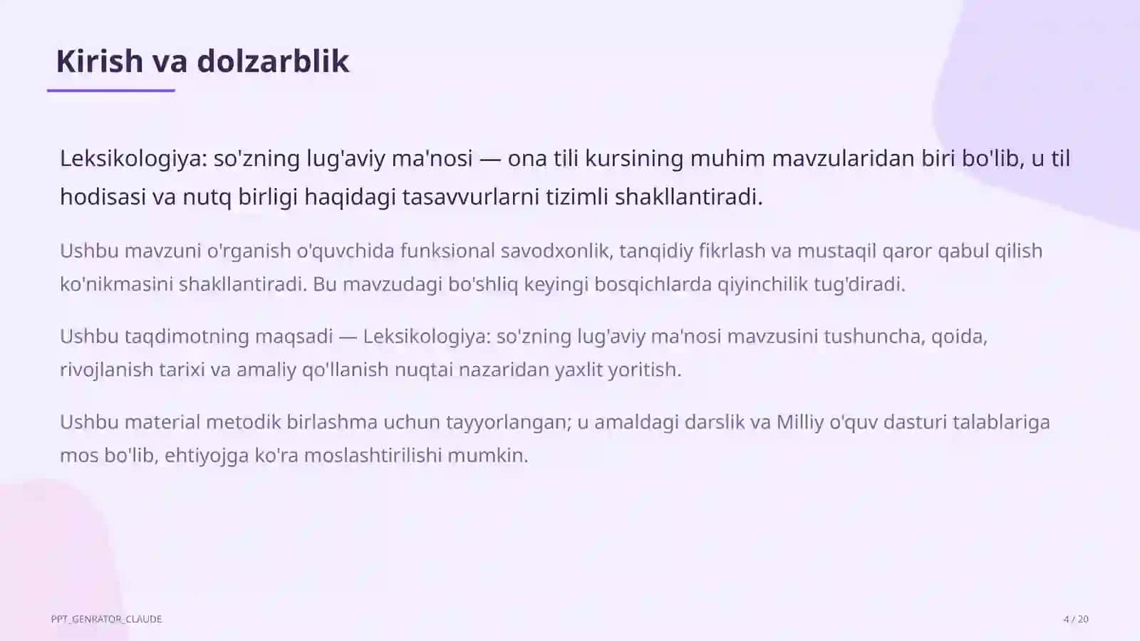 Leksikologiya: so'zning lug'aviy ma'nosi (5-sinf) 4