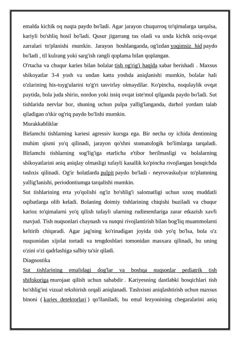 BIRLAMCHI TISHLARDA KARIYESNING KLINIK KECHISHINING XUSUSIYATLARI 4