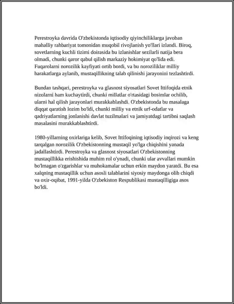 O'ZBEKISTONNING MUSTAQILLIKKA ERISHISHI ARAFASIDAGI IJTIMOIY-SIYOSATI VA IQTISODIY AHVOLI 4