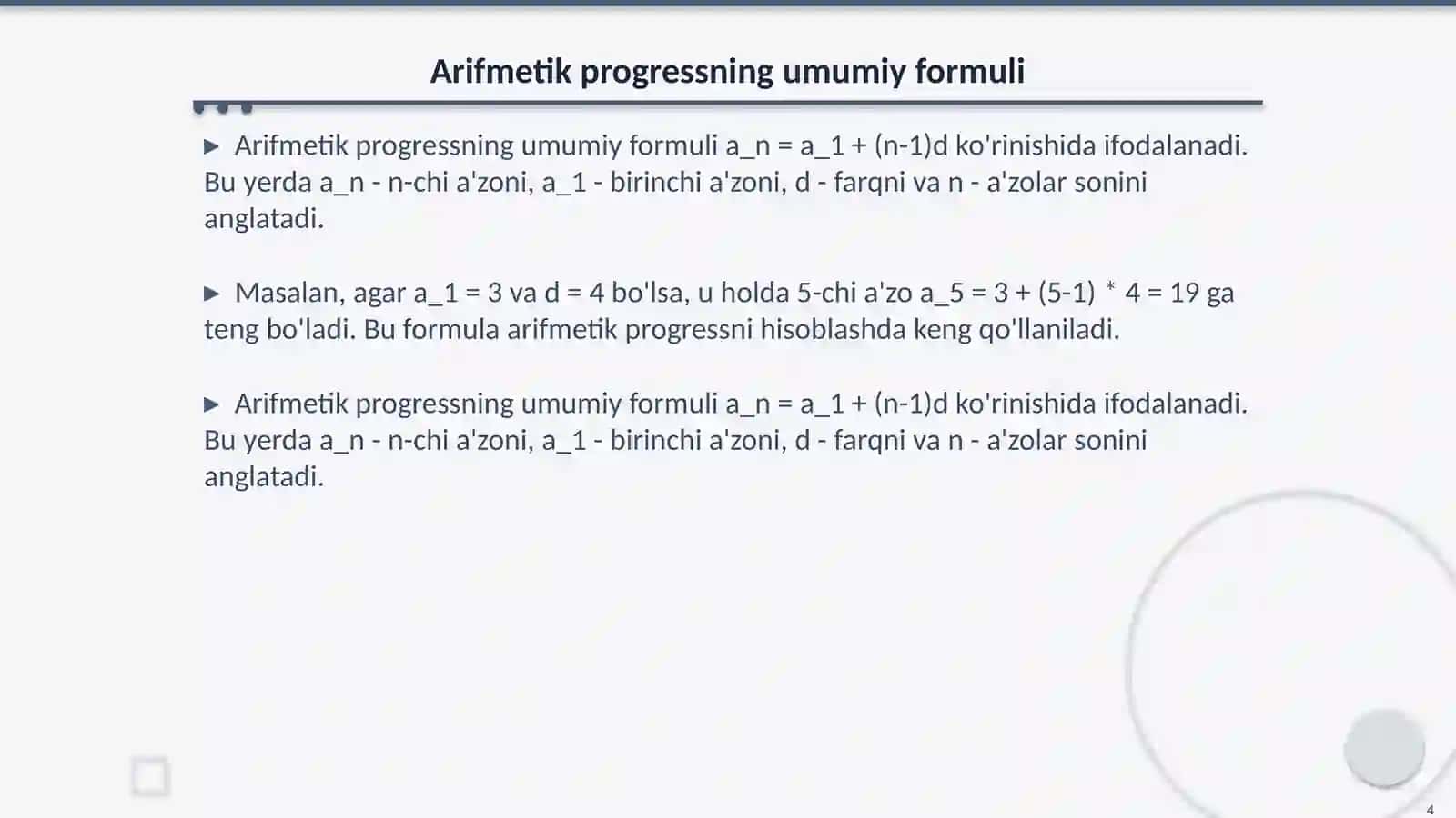 Arifmetik progresning yig’indisi 4
