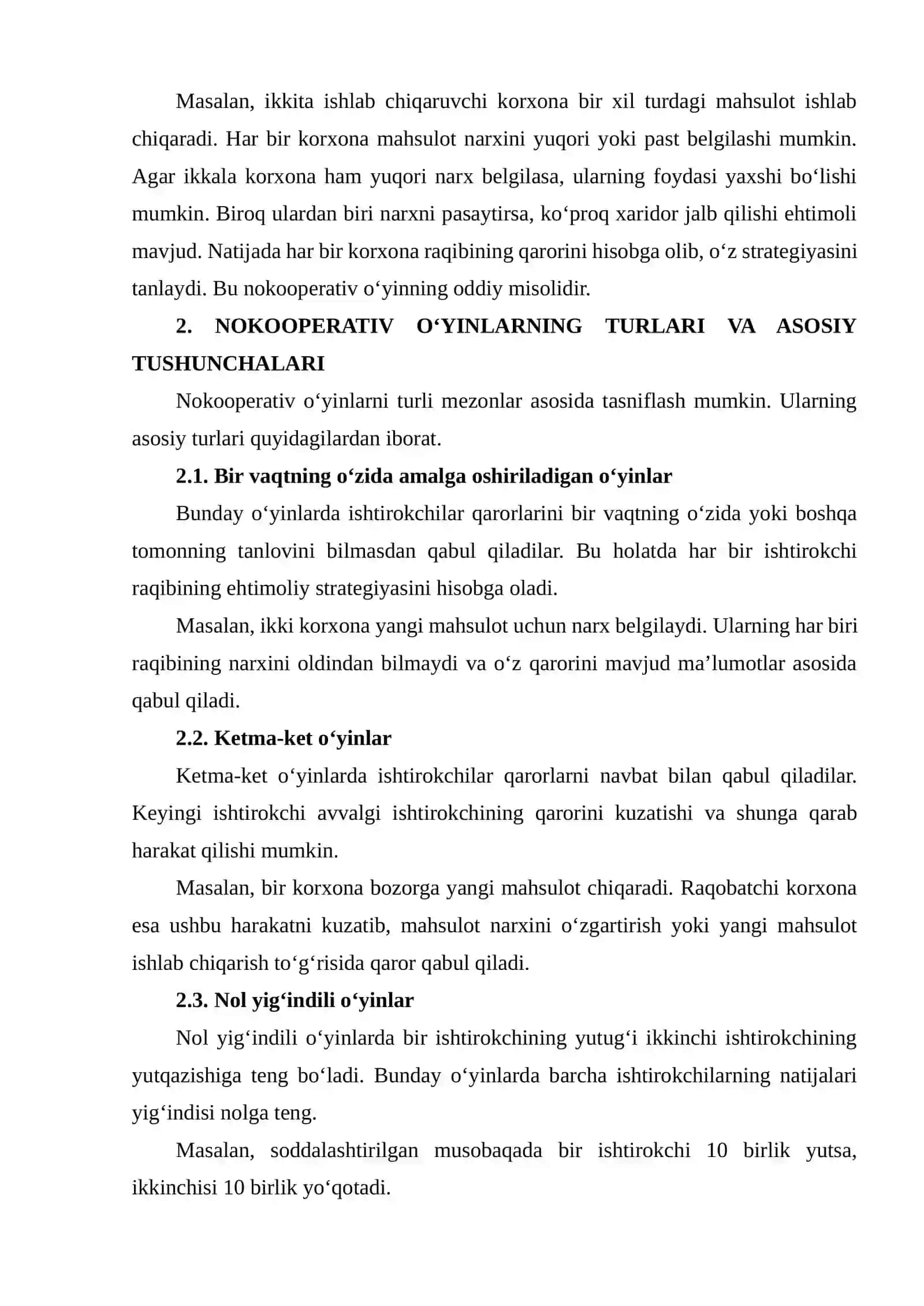 Nokooperativ O‘yinlar. O‘yinlarning Tabiiy Evolyutsiyasi 4