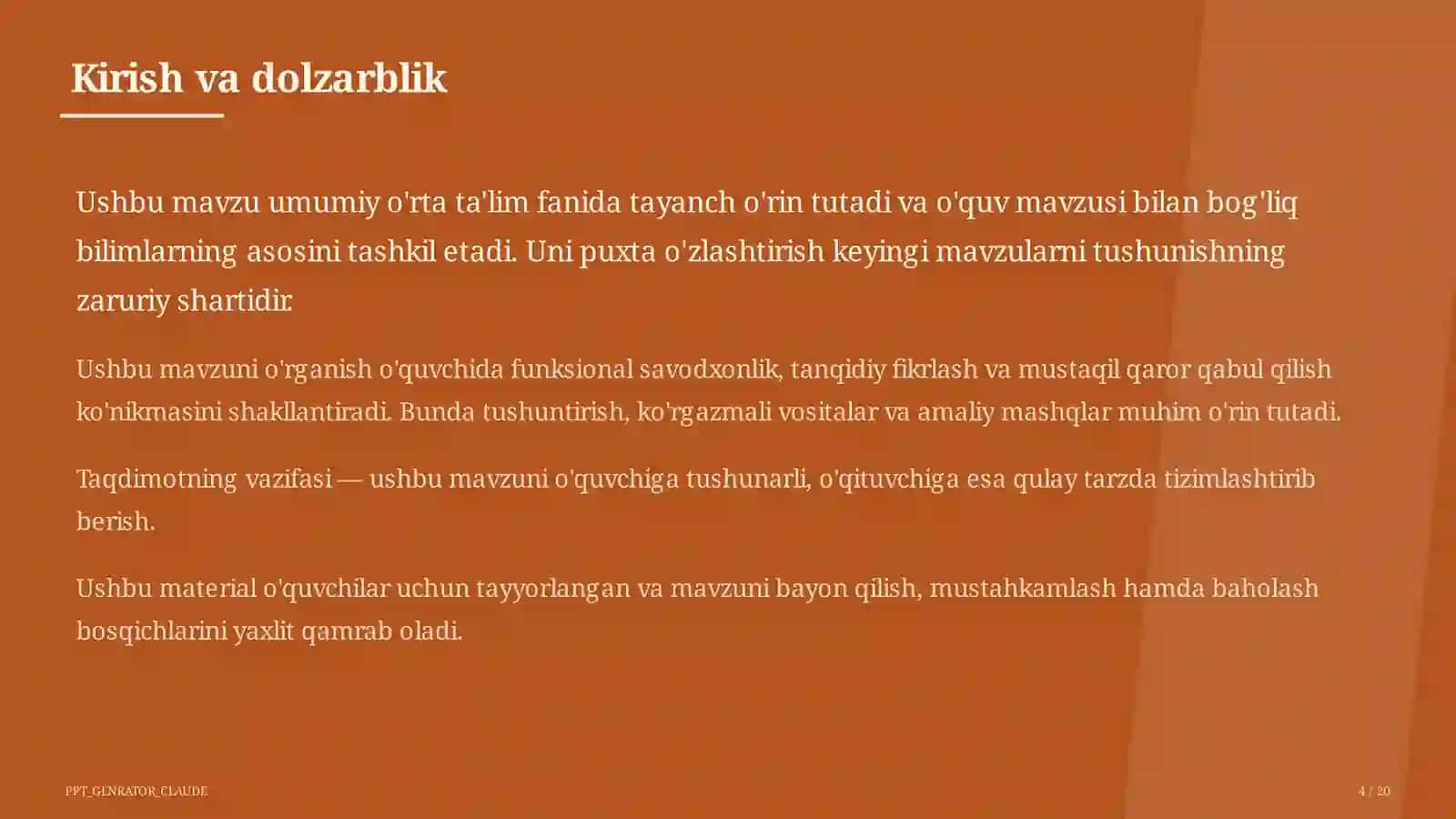 Dars rejasi 4