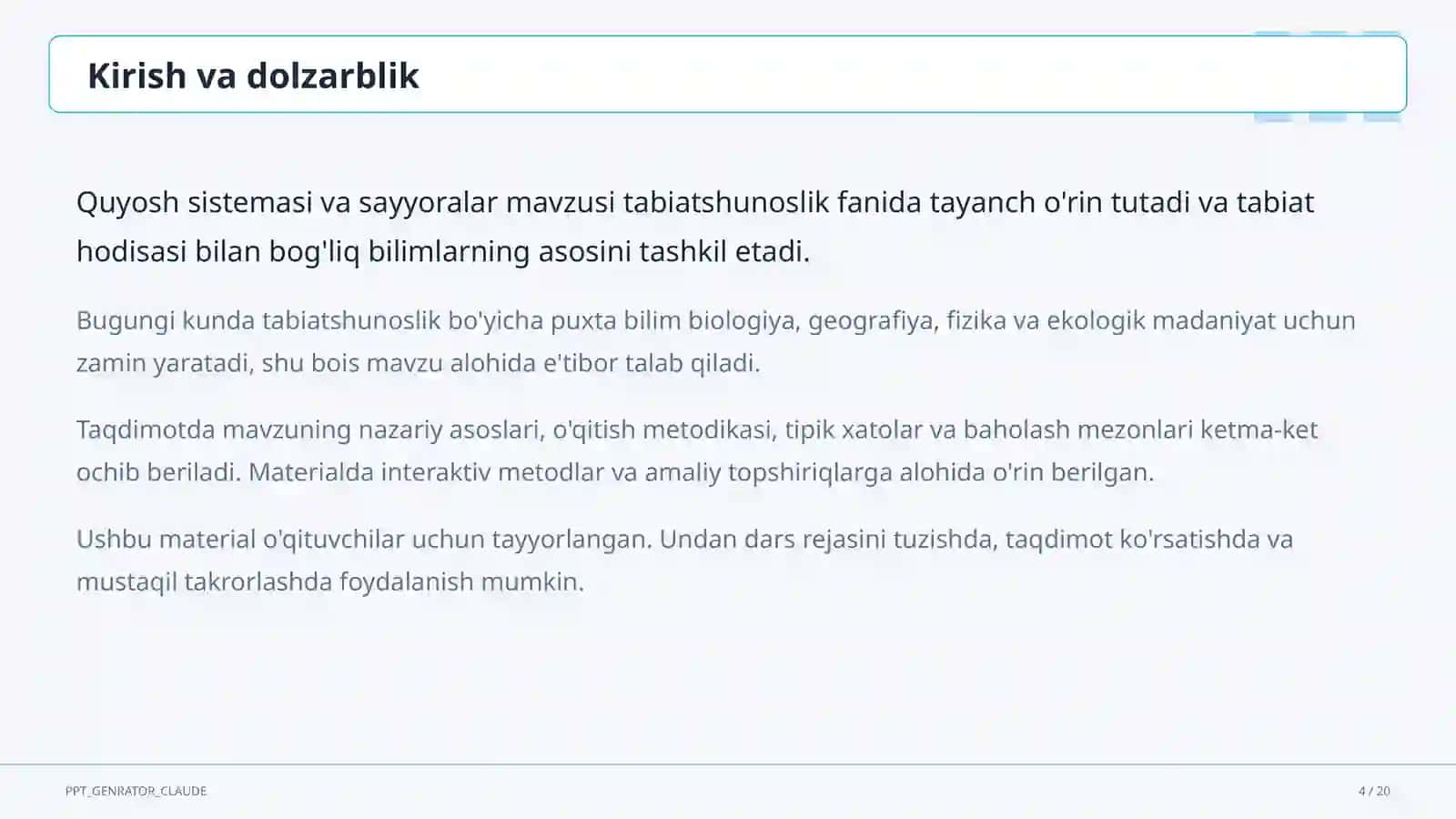 Quyosh sistemasi va sayyoralar (4-sinf) 4
