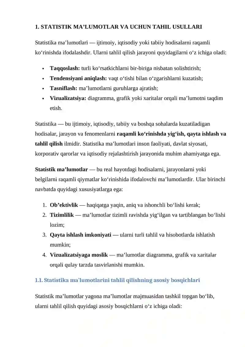 Statistik Jadvallar Ma’lumotlari Asosida Grafik Ishlanmalar Tuzish 4