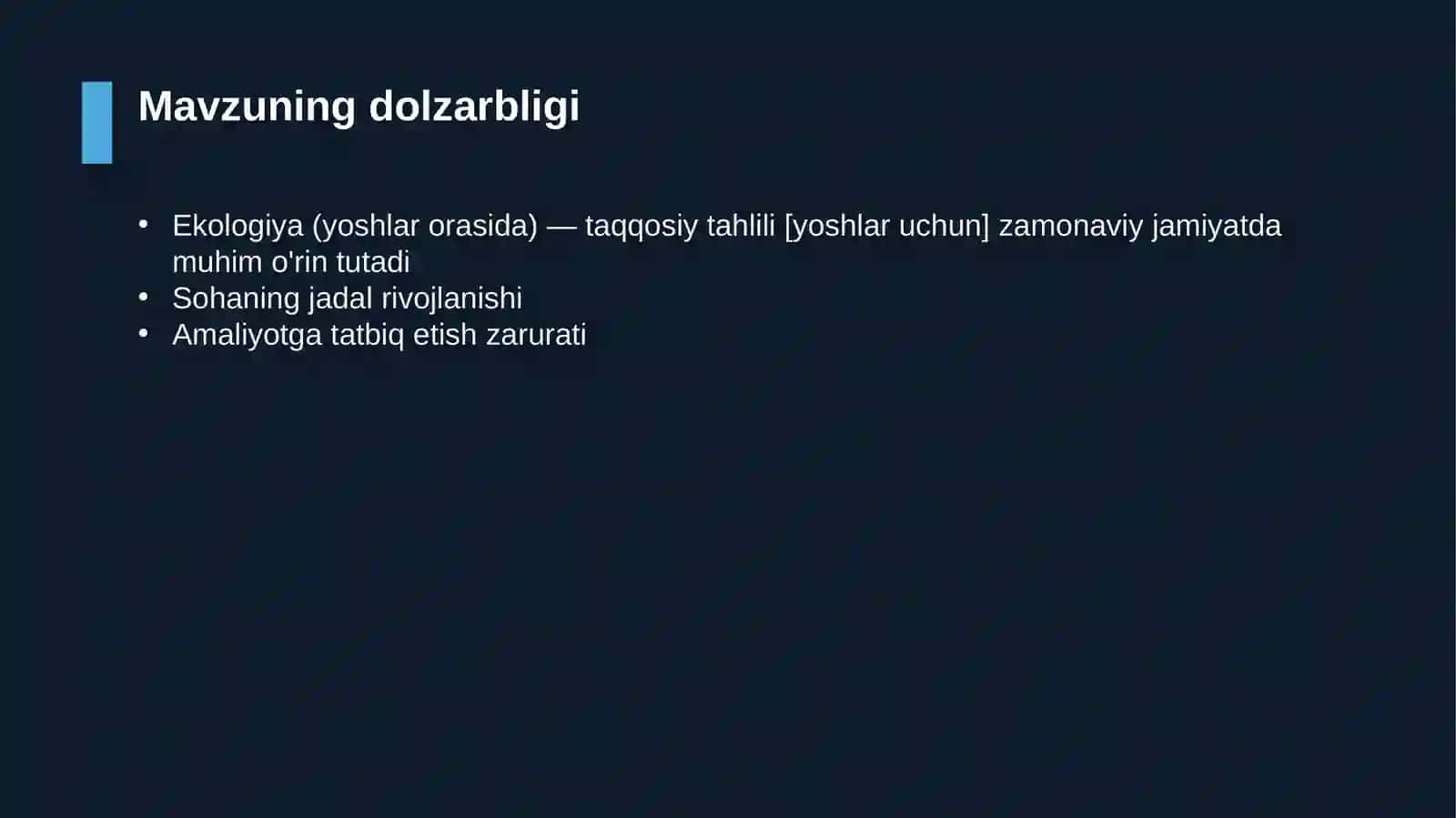 Ekologiya (yoshlar orasida) — taqqosiy tahlili [yoshlar uchun] 4