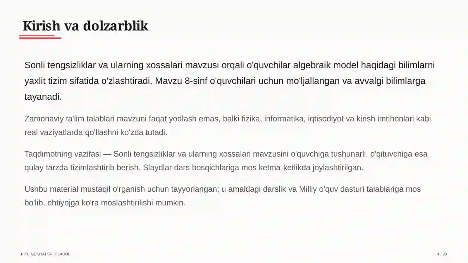 Sonli tengsizliklar va ularning xossalari (8-sinf) 4