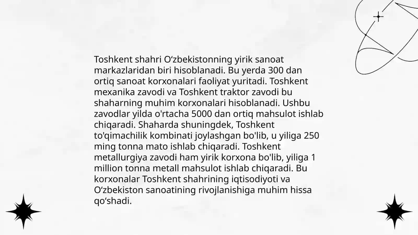 Toshkent shahrining sanoati rivojlanishi 4