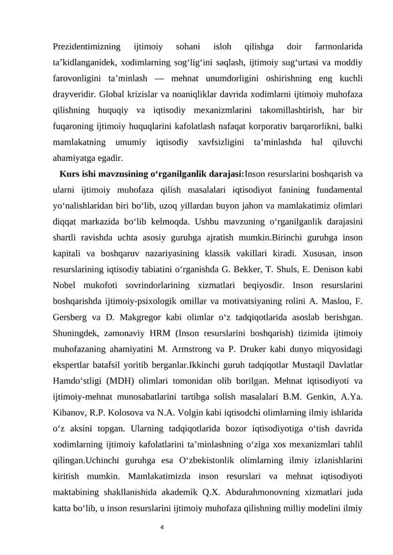 Inson resurslarini ijtimoiy muhofaza qilish kurs ishi 4