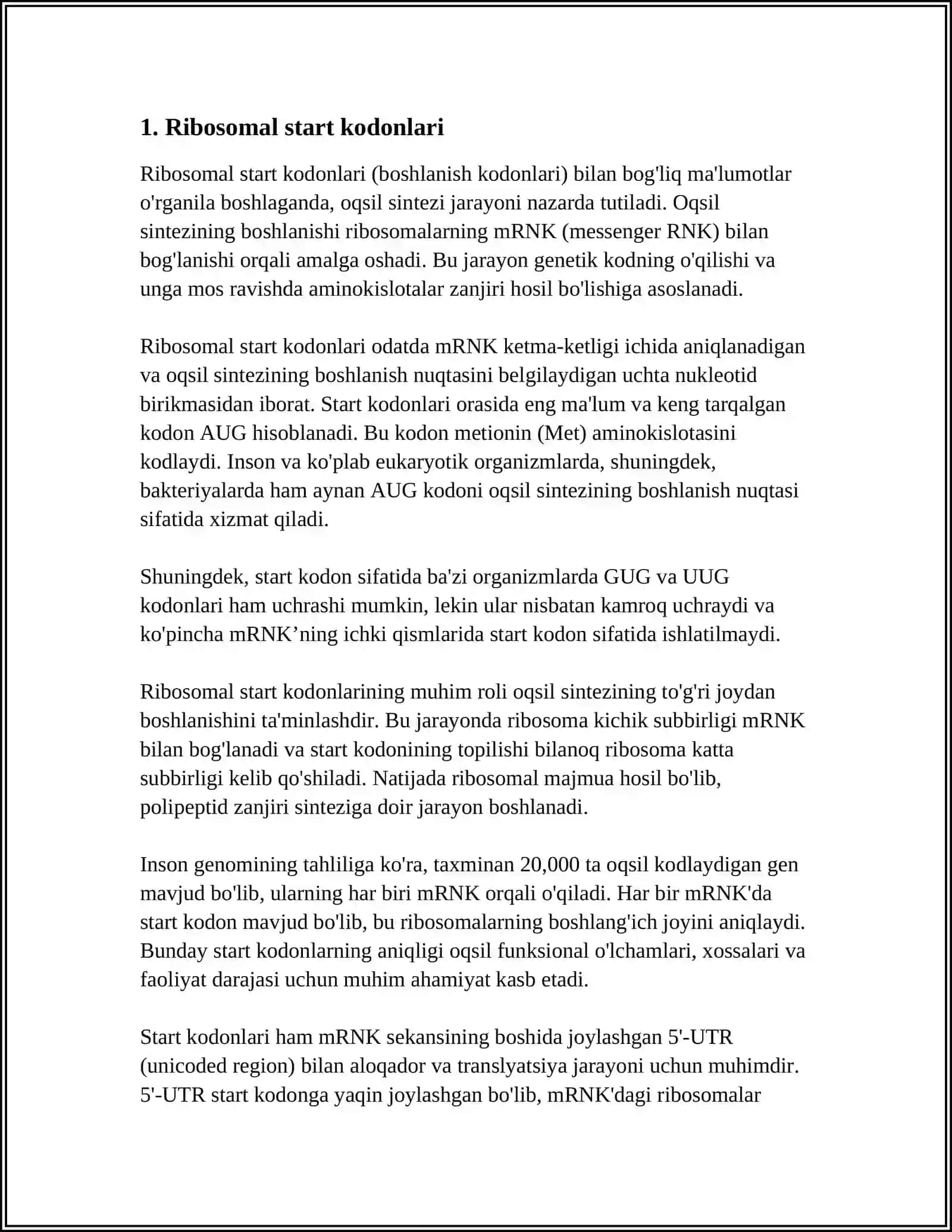 RIBASOMALAR START VA STOP KADONLAR 4