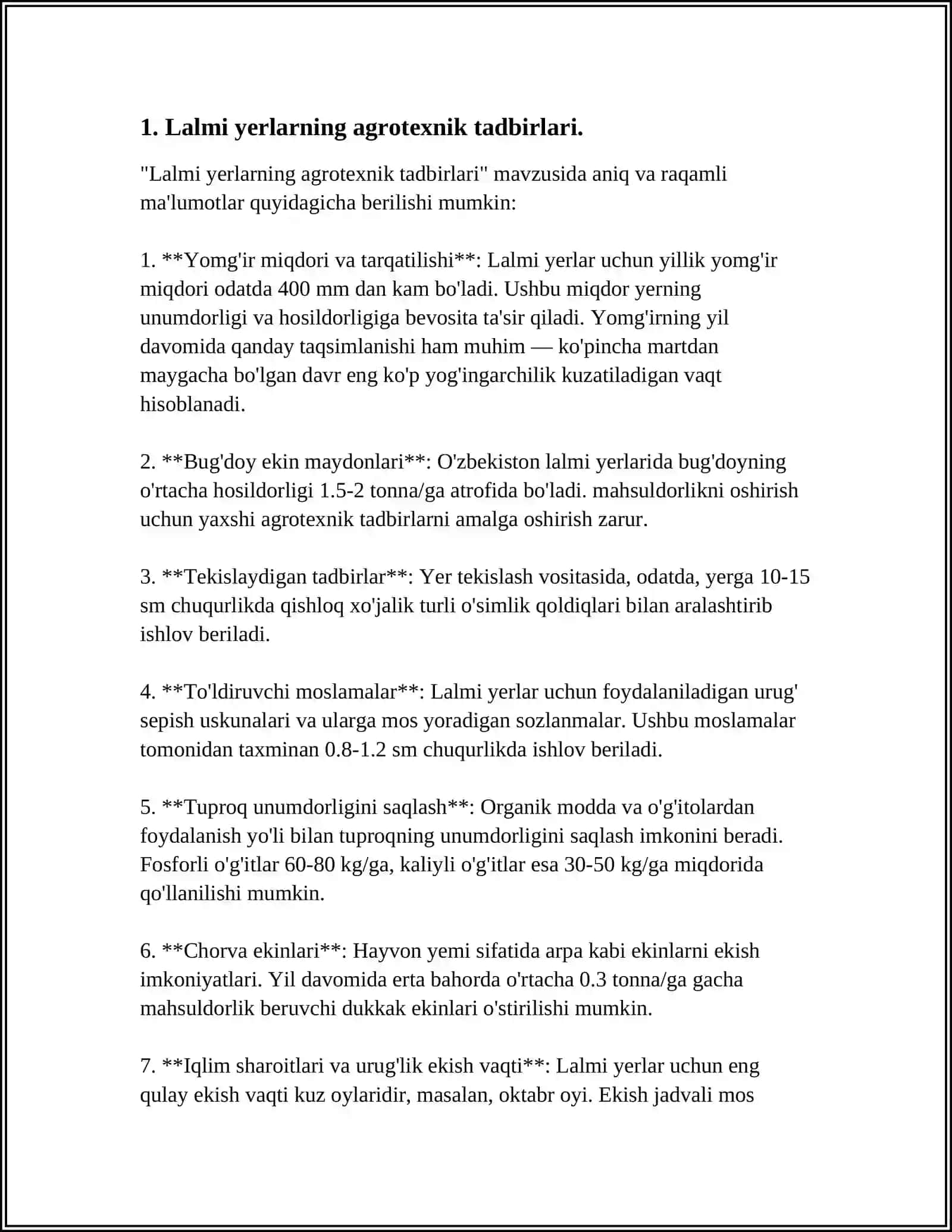 LALMIKOR YERLARDA OʻZIGA HOS AGRO TEXNIK TADBIRLAR QOʻLANILISHI NATIJASIDA TUPROQNING TUZULISHI,FIZIK XOSSALARI VA KIMYOVIY TARKIBINING OʻZGARISHI, LALMIKOR AGROTSENOZLAR VUJUDGA KELISHI 4