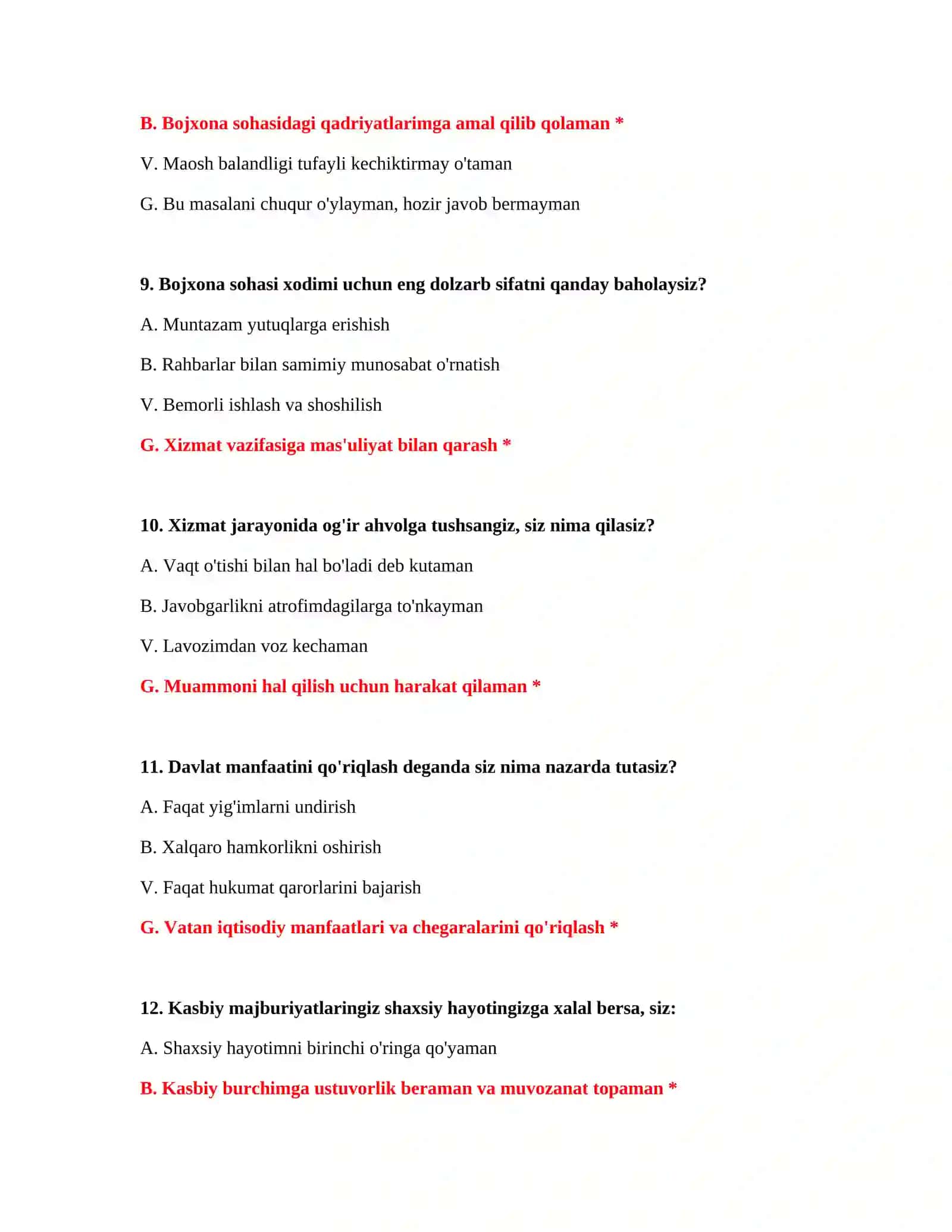 Bojxona test savol javob Word 4