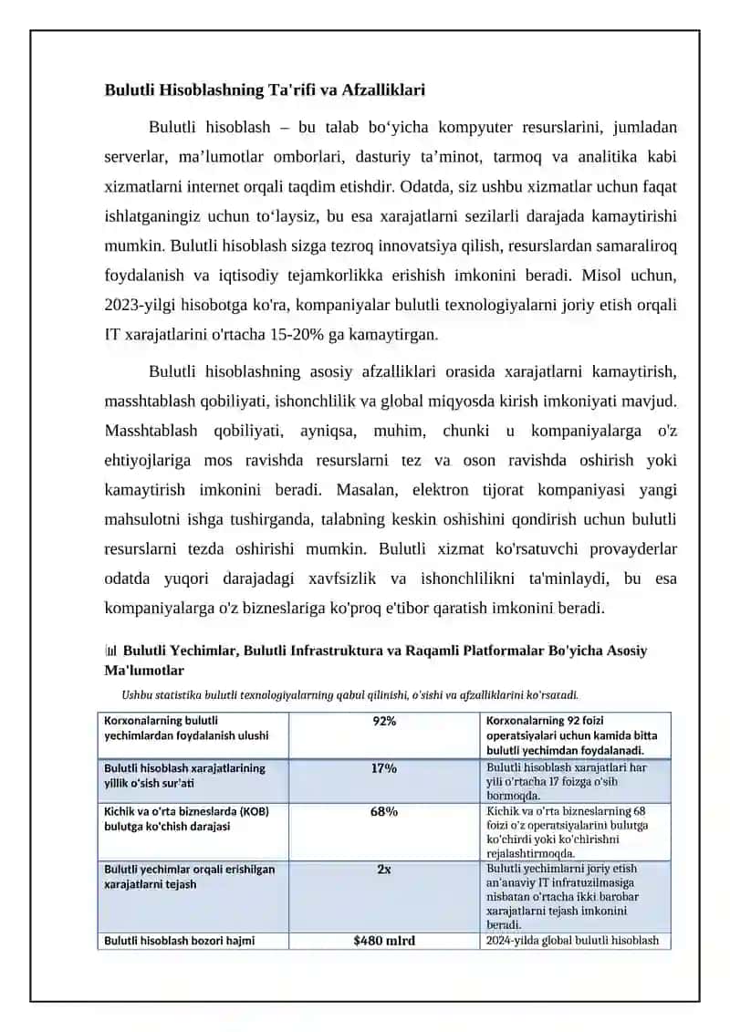 Bulutli yechimlar, bulutli infratuzilmasi. Raqamli platformalar 4