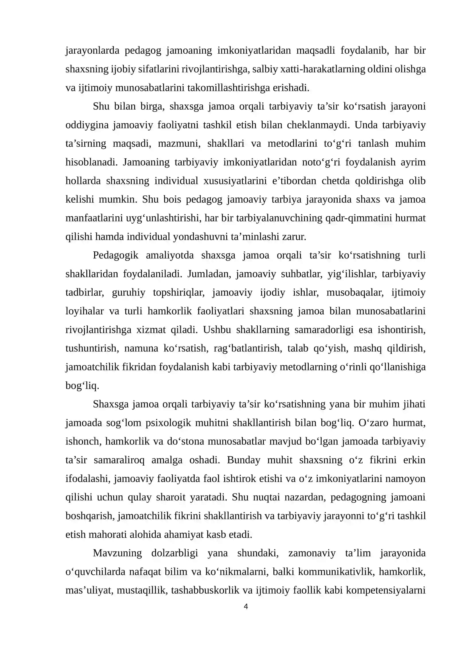 Shaxsga jamoa orqali tarbiyaviy ta'sir ko'rsatishning shakl va metodlari 4