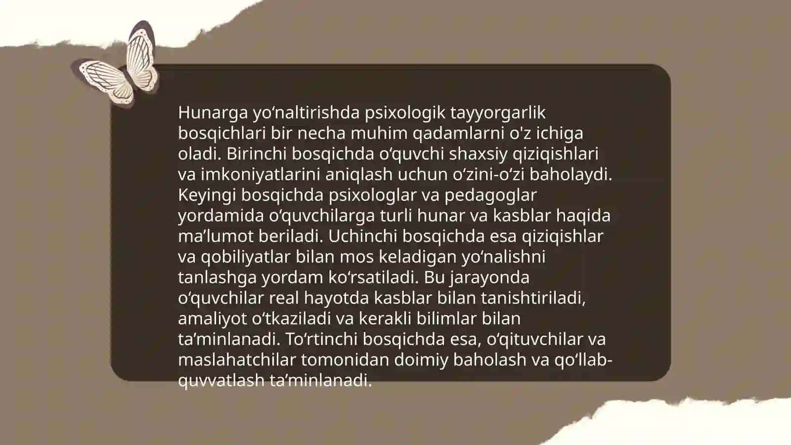 Kasb hunarga yónaltirish ishining asosiy yónalishlari va bosqichlari 4