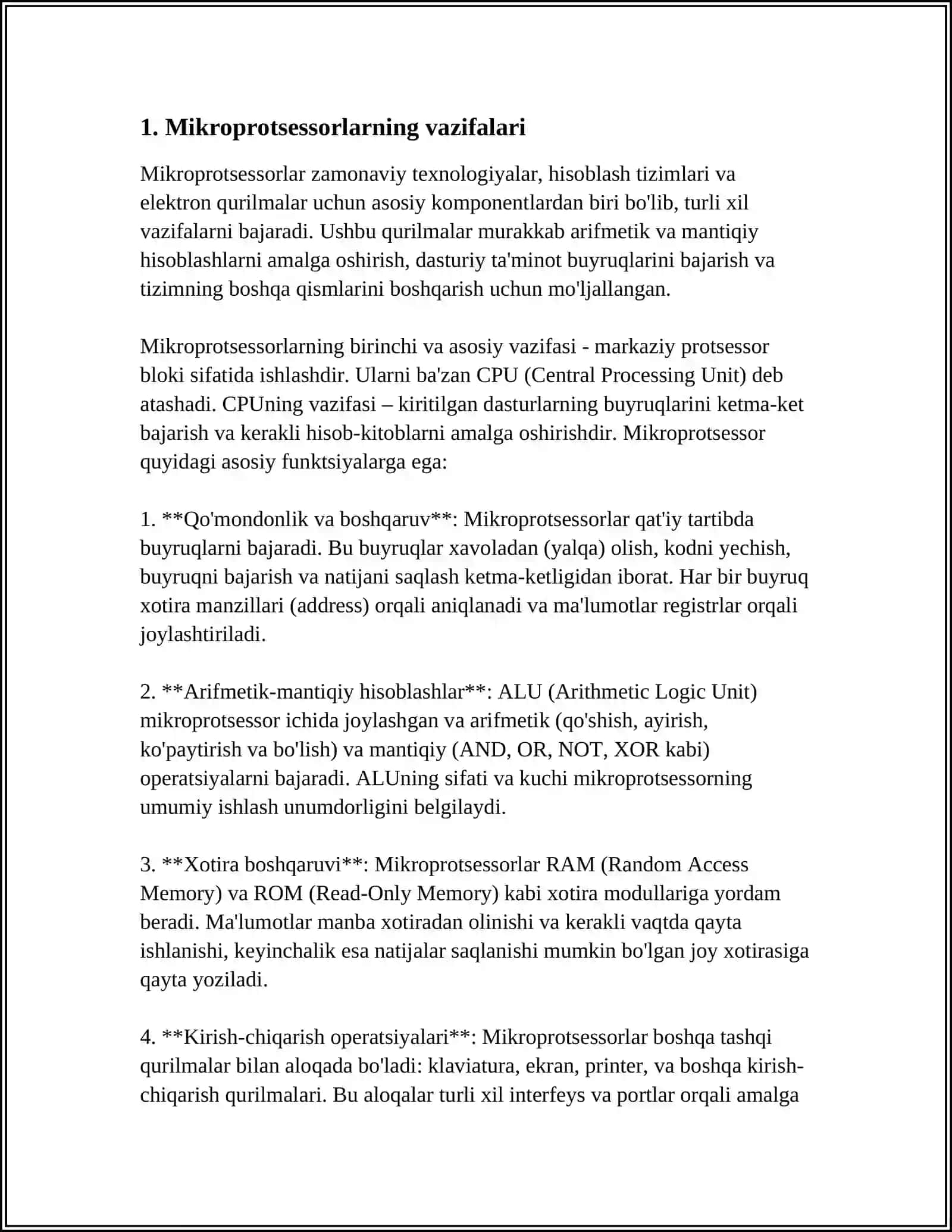 MIKROPROTSESSORLARNING VAZIFASI. ULARNING TUZILISHI VA ASOSIY TURLARI 4
