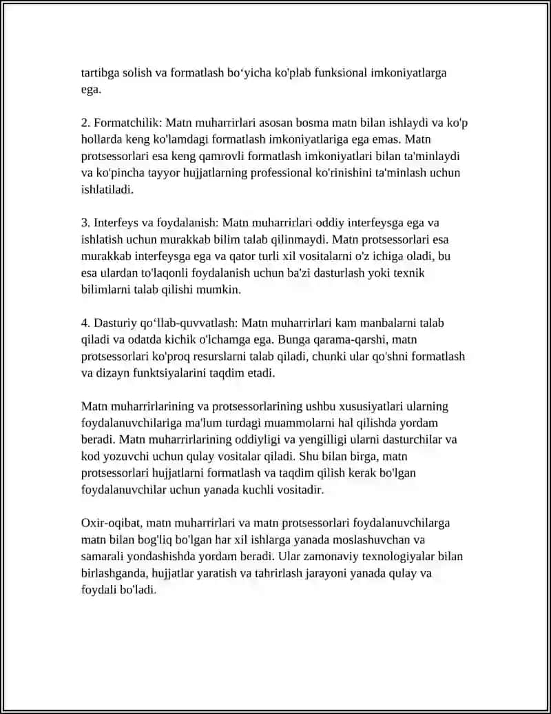 MATN MUHARRIRLARI VA PROTSESSORLARI: MATNLI HUJJATLARNI YARATISH, TAHRIRLASH VA FORMATLASH 4
