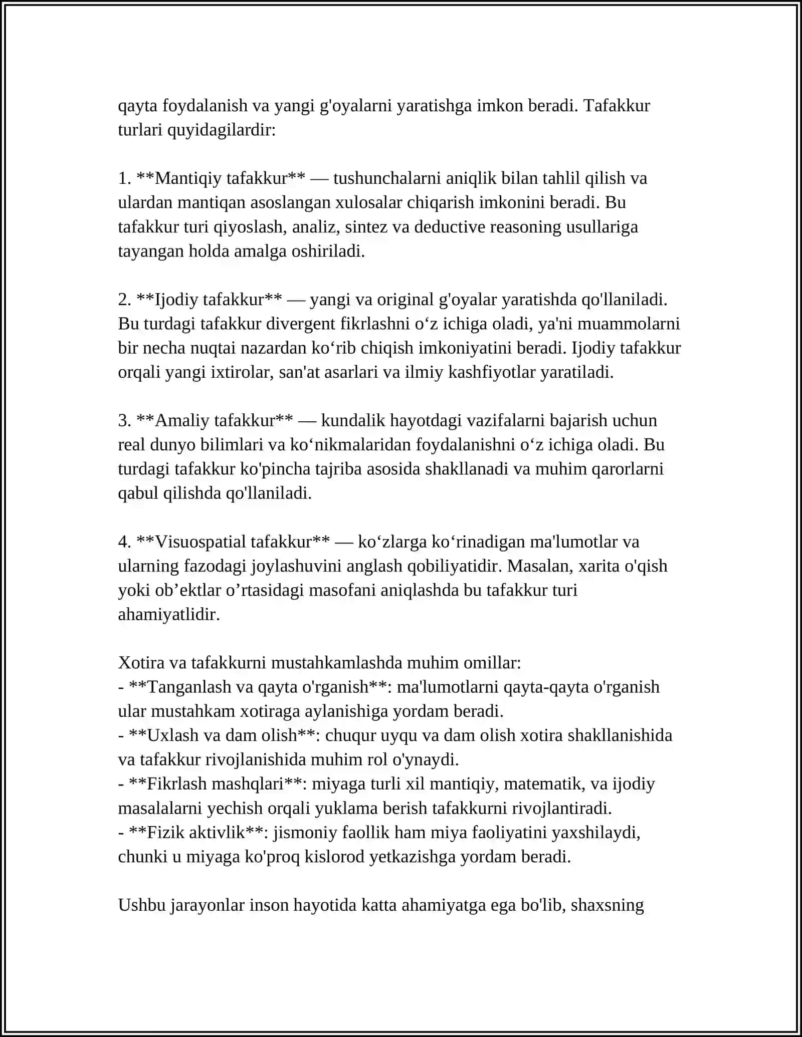Xotira Tafakkur Intellect va Kreativlik 4