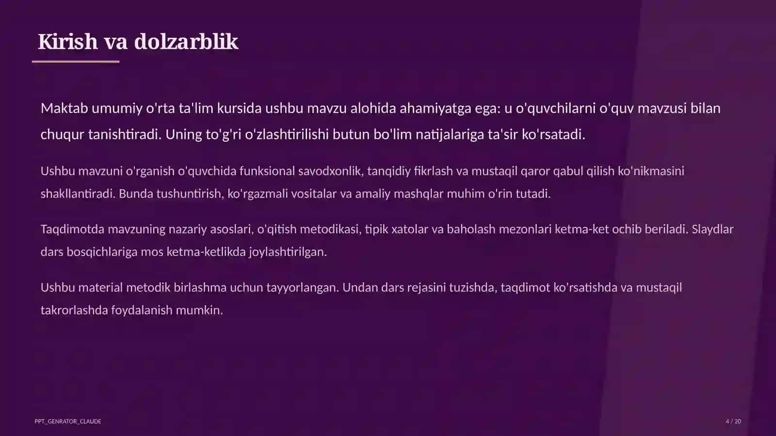 Algebra va geometriyani yagona "Matematika" fani sifatida o'qitish: yangi yondashuv 4