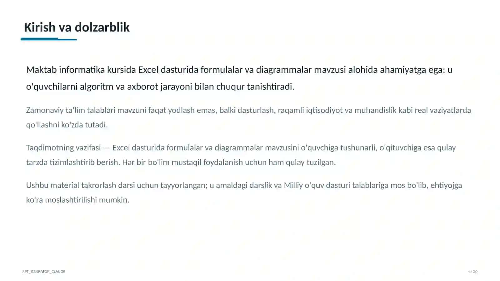 Excel dasturida formulalar va diagrammalar (7-sinf) 4