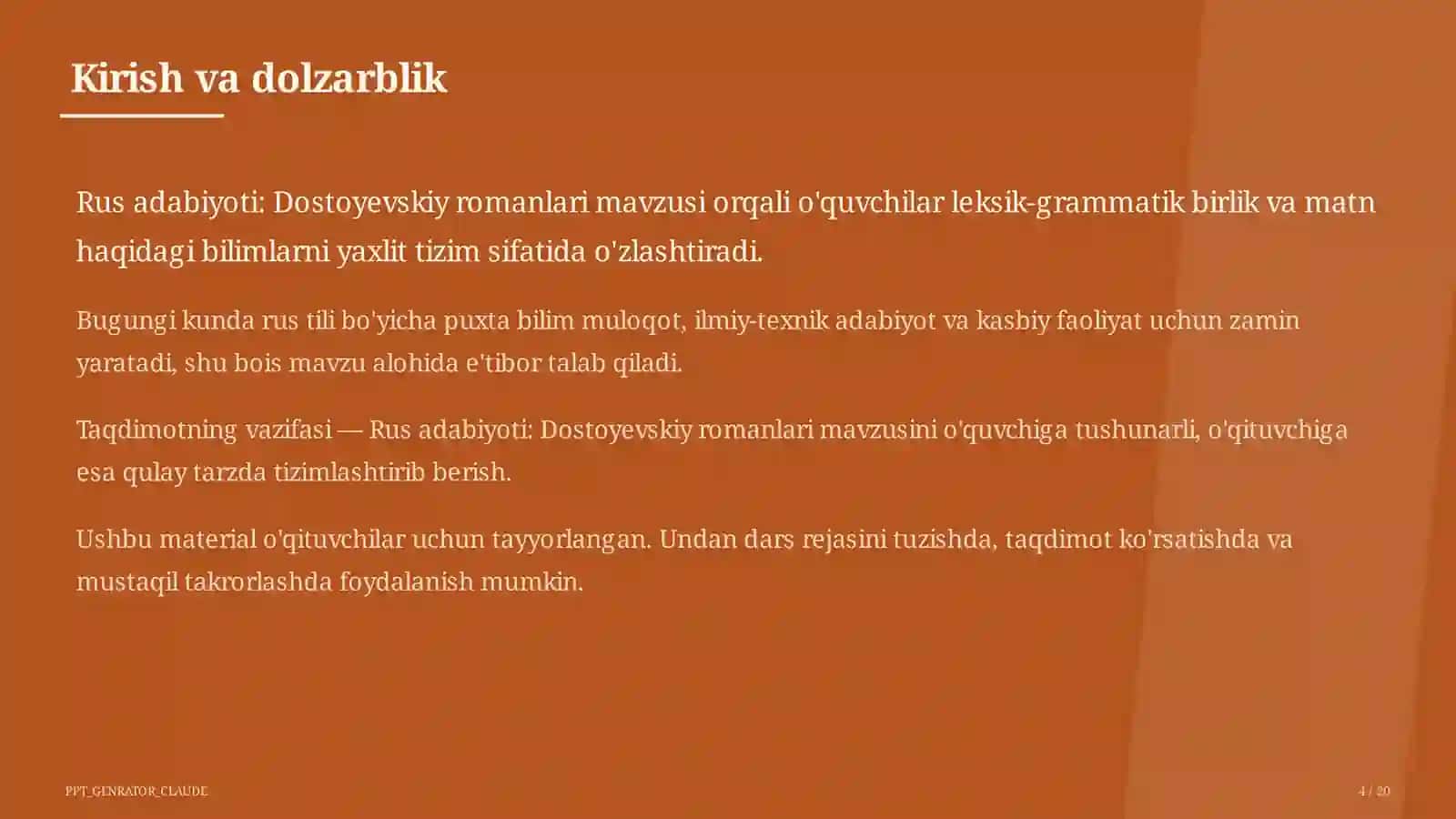 Rus adabiyoti: Dostoyevskiy romanlari (11-sinf) 4