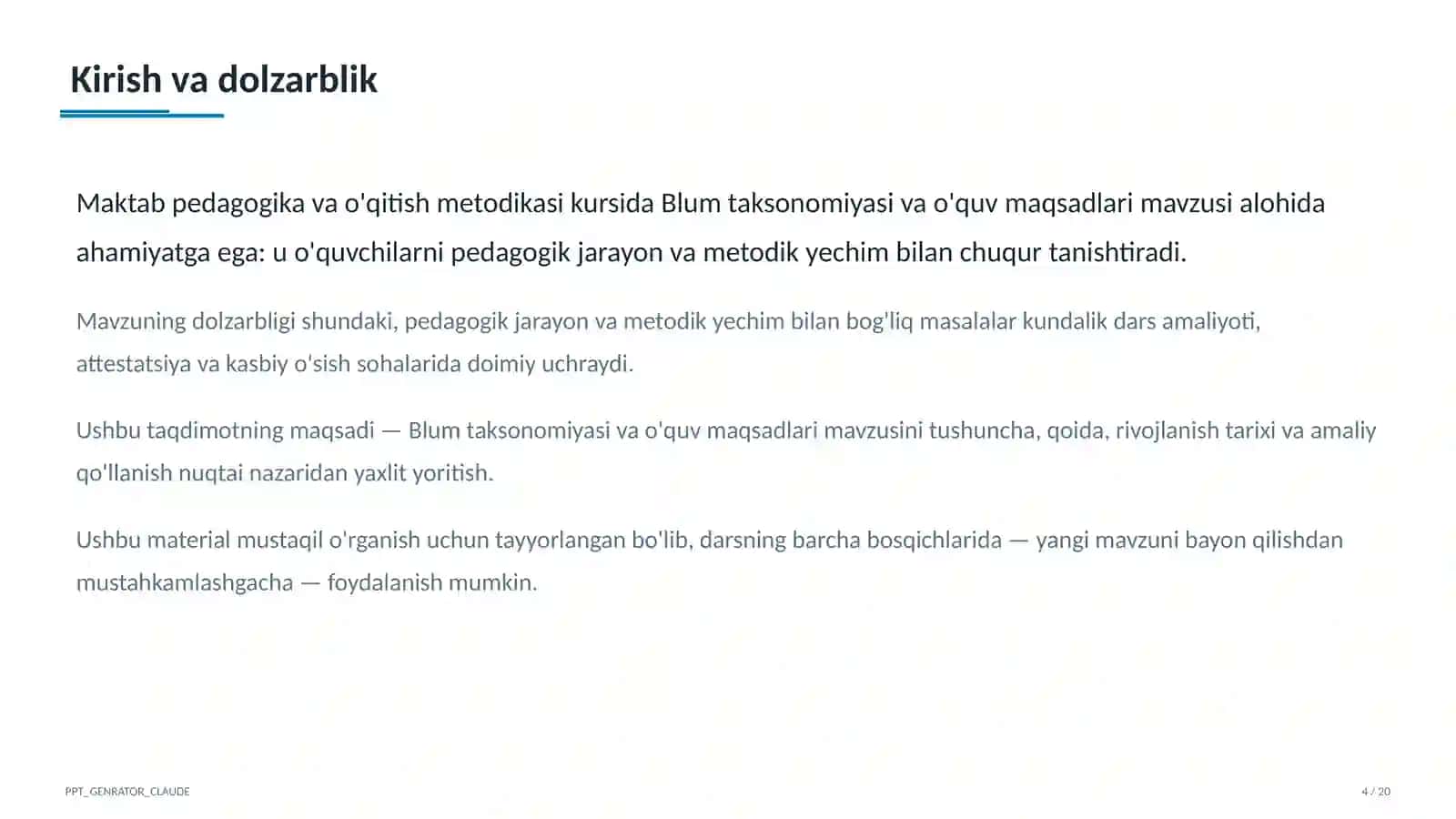 Blum taksonomiyasi va o'quv maqsadlari 4