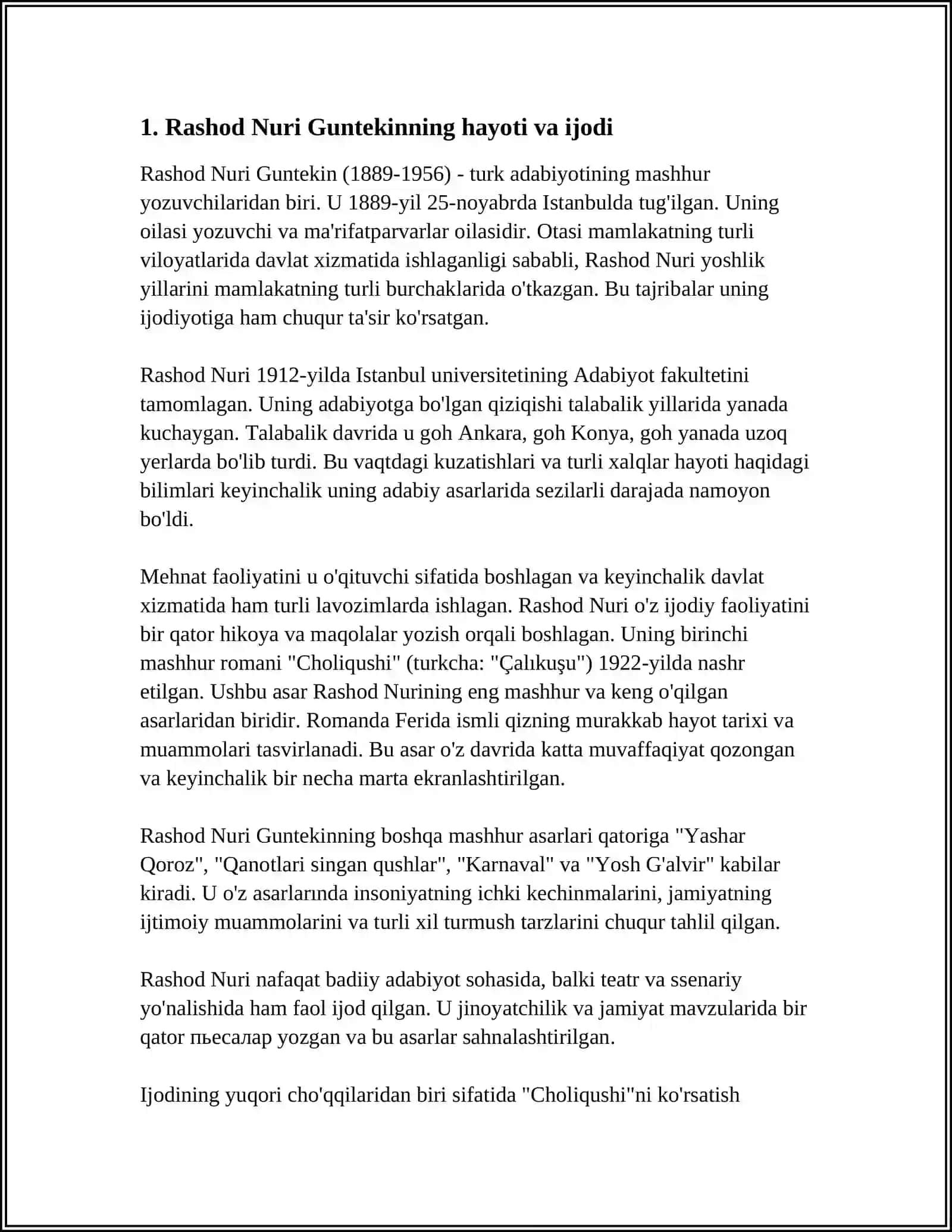TURK ADABIYOTI DURDONALARI: RASHOD NURI GUNTEKIN, AHMAD LUTFIY QOZONCHI, ORHAN PAMUK, LEYLA ERBIL 4