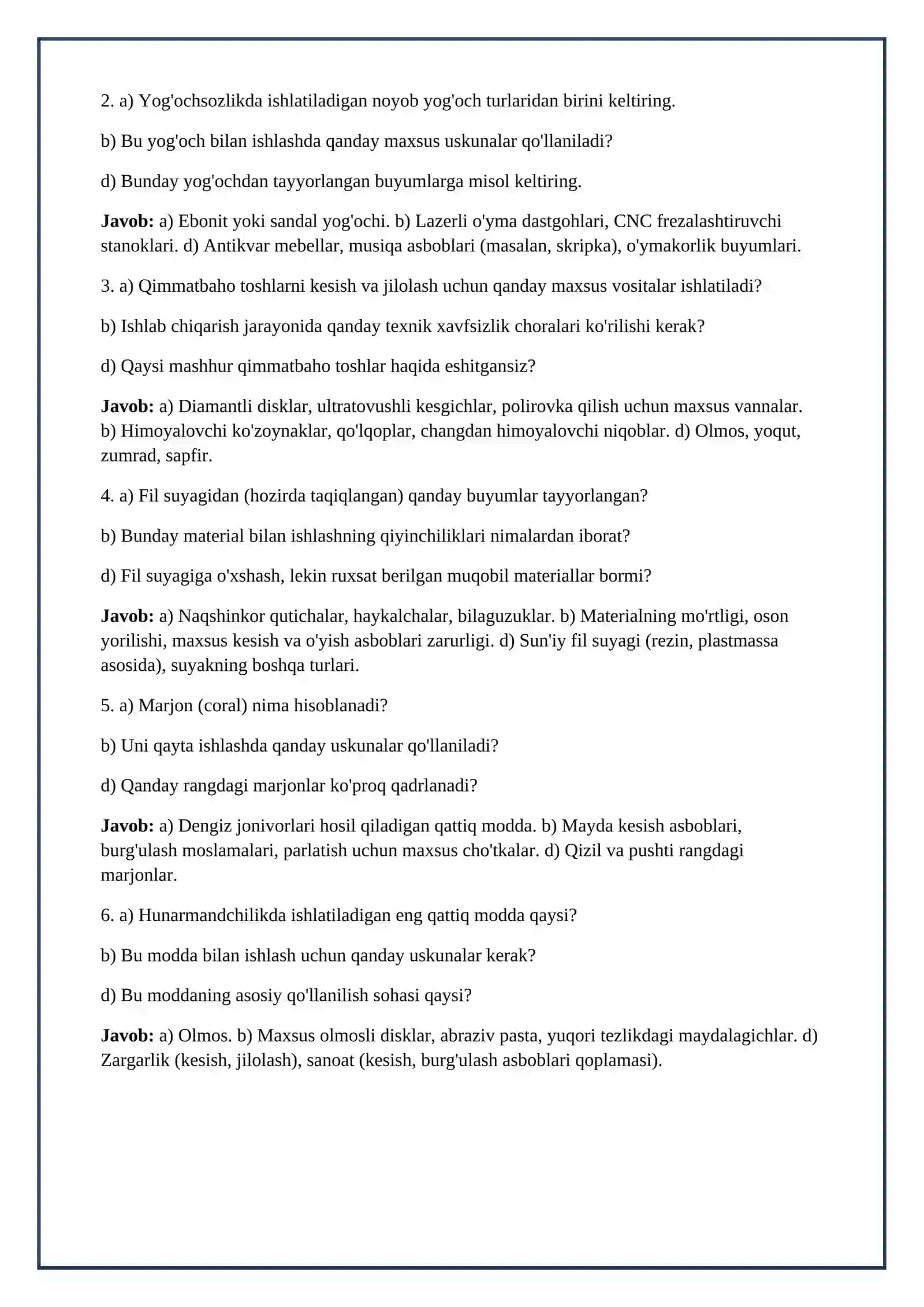Lesson on Hunarmandchilikda foydalaniladigan nodir materiallar va asbob uskunalar 4