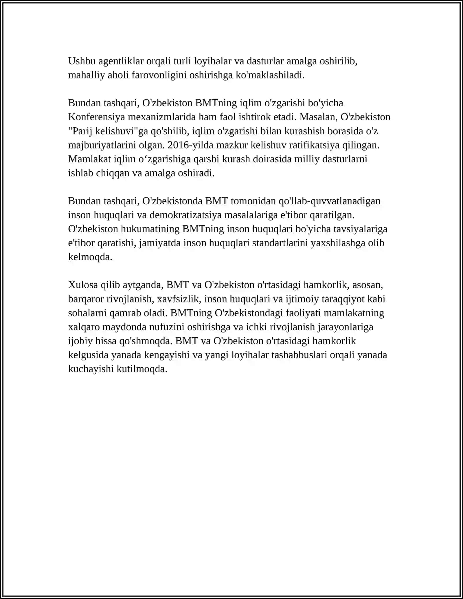 O'ZBEKISTONNING XALQARO TASHKILOTLAR BILAN HAMKORLIK ALOQALARI 4