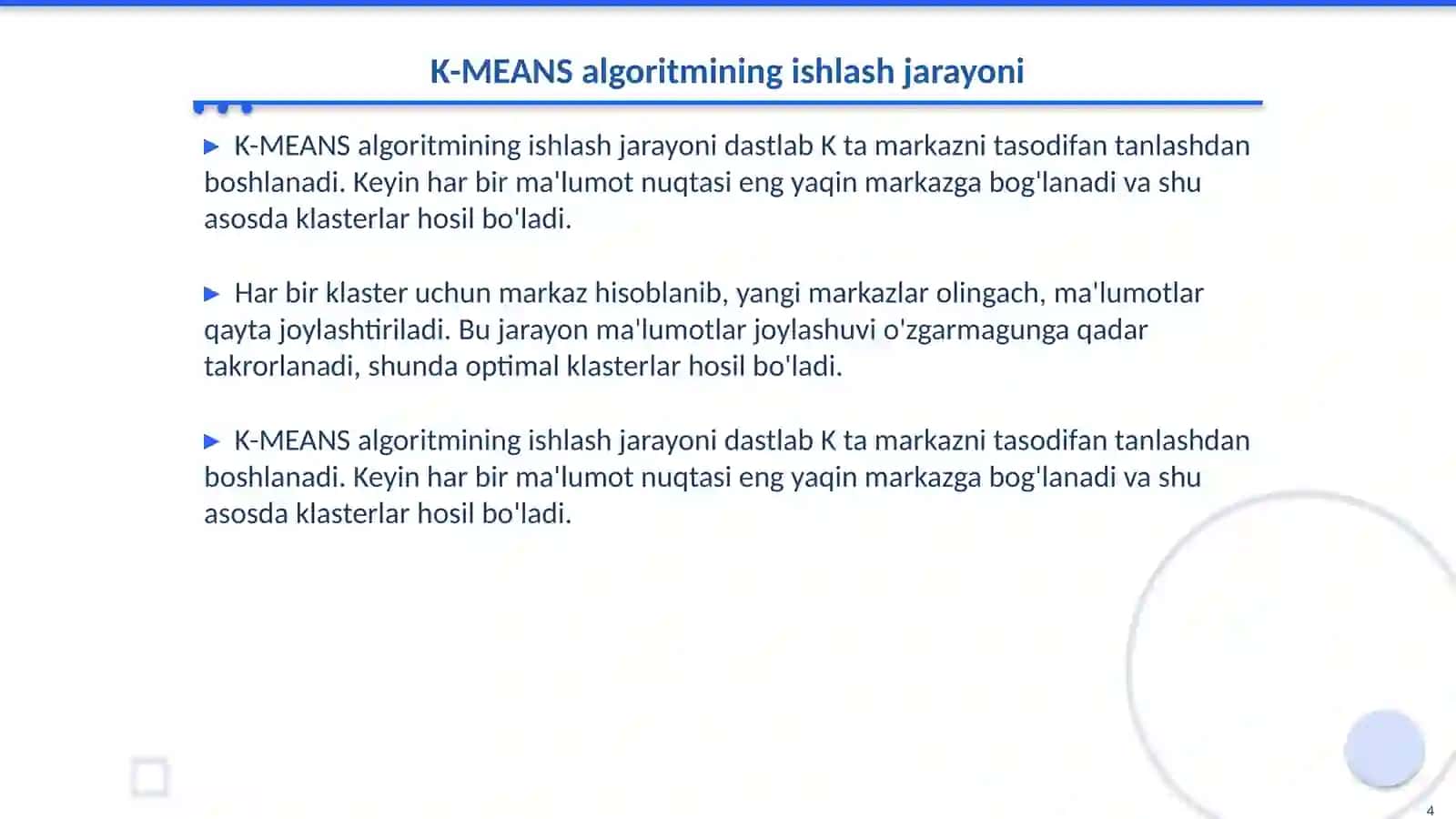 K-MEANS algoritmi haqida ma’lumot 4