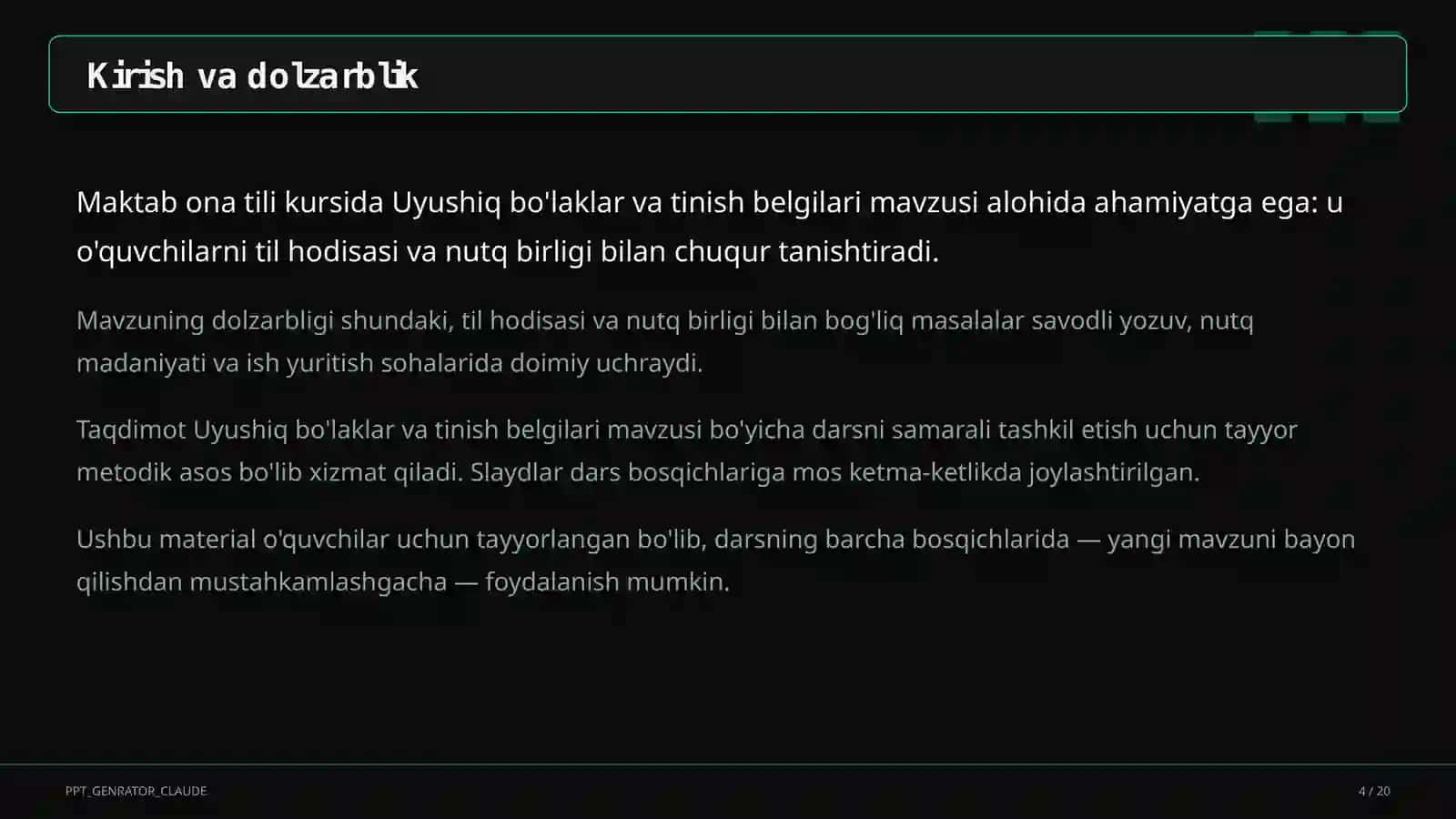Uyushiq bo'laklar va tinish belgilari (8-sinf) 4