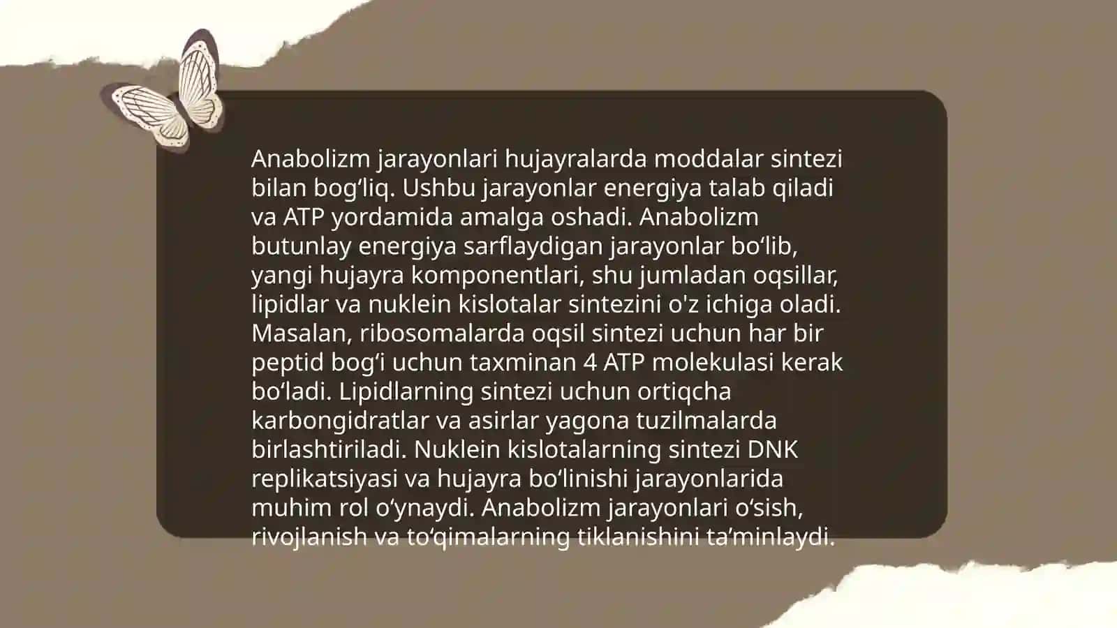 Metabolizm jarayonida energiya hosil boʻlishi va sarflanishi 4