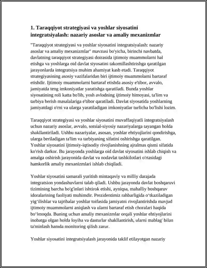 TARRAQIYOT STRATEGIYASI ASOSIDA IJTIMOIY MUAMMOLARNI BARTARAF ETISH VA YOSHLARGA OID DAVLAT SIYOSATINI TAKOMILLASHTIRISH JARAYONLARI 4