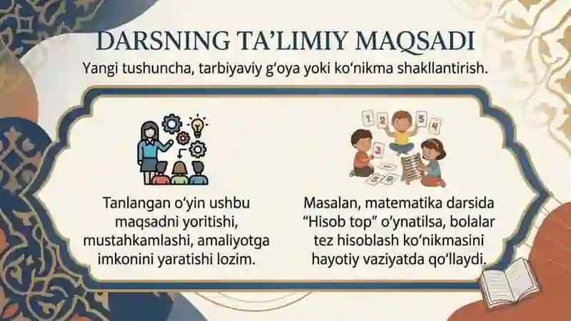 Milliy va harakatli o’yinlarni darsni asosiy qismida mos holda tanlash va tahlil qilish 4