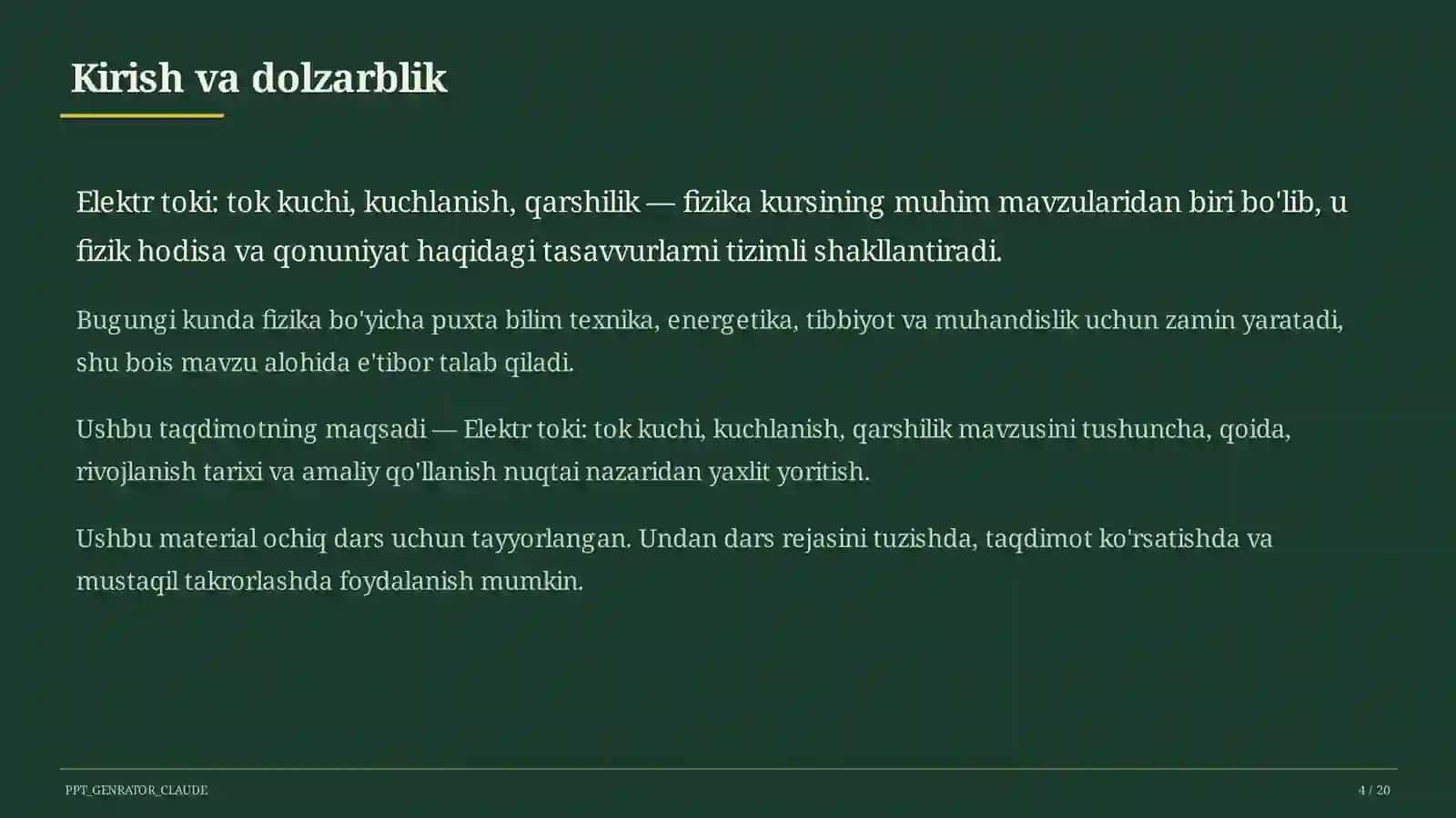 Elektr toki: tok kuchi, kuchlanish, qarshilik (8-sinf) 4