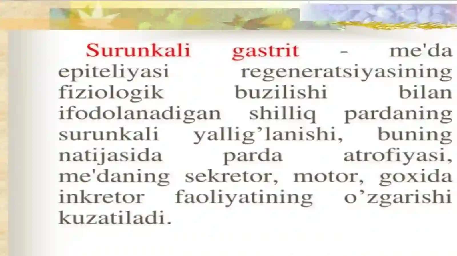 Oshqozonichak patologiyasi va oʻtkir va surunkali gastrit 4