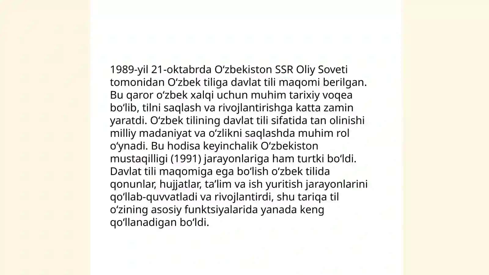 Oʻzbek tiliga davlat tili maqomining 30 yilligiga bagʻishlangan qarori 4