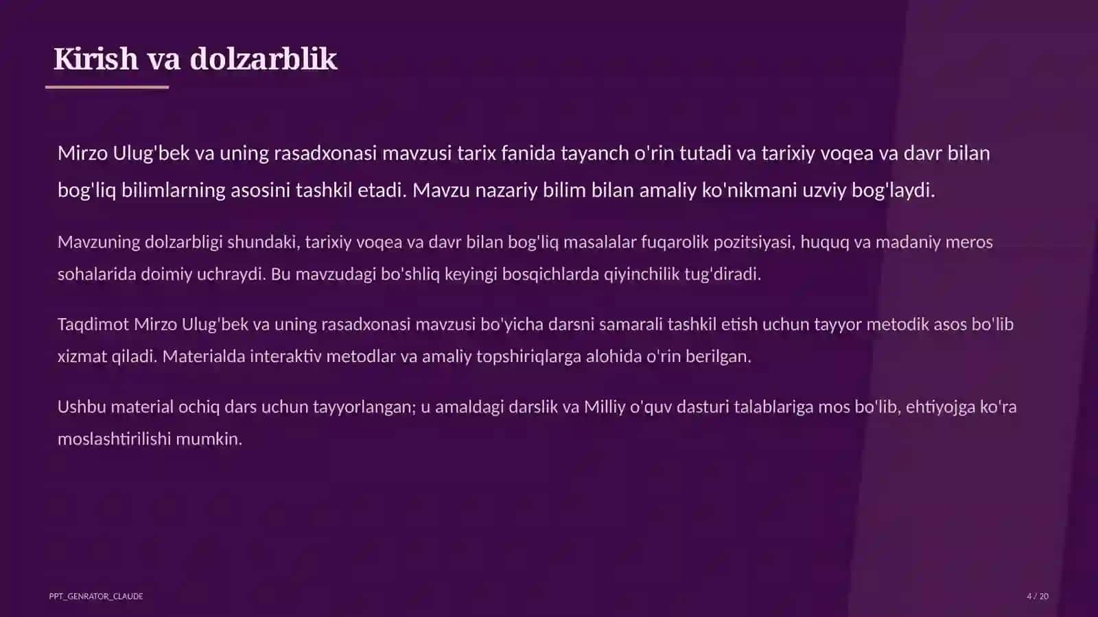 Mirzo Ulug'bek va uning rasadxonasi (5-sinf) 4