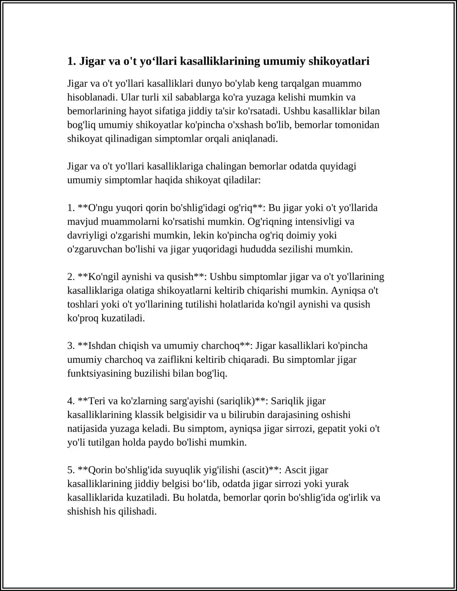 JIGAR VA OT YOLLARI KASALLIKLARI BILAN OGRIGAN BEMORLARNI SORAB-SURISHTIRISH 4