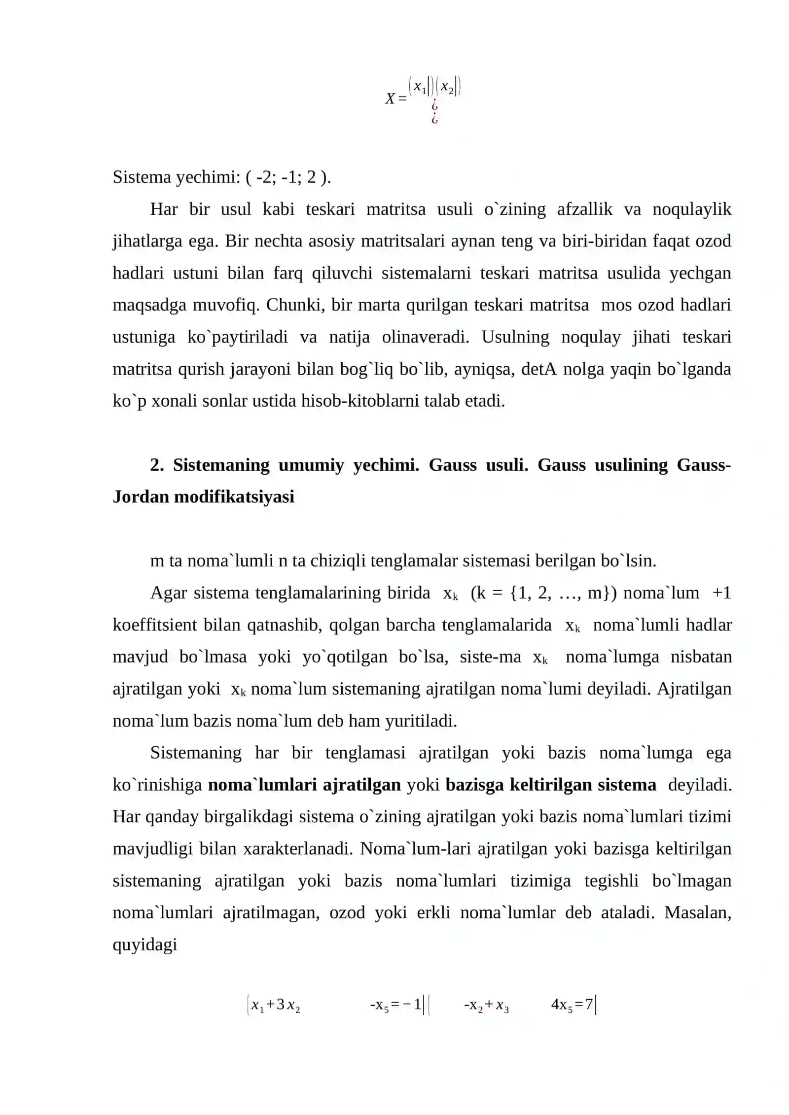 Chiziqli tenglamalar sistemasini. yechish usullari Arifmetik vektorlar va ular ustida amallar 4