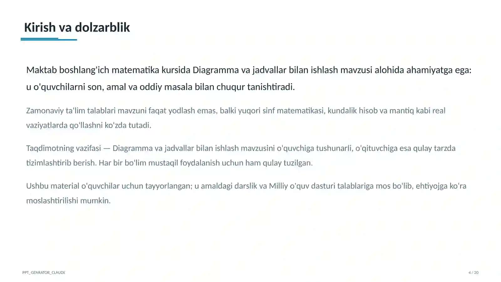 Diagramma va jadvallar bilan ishlash (4-sinf) 4