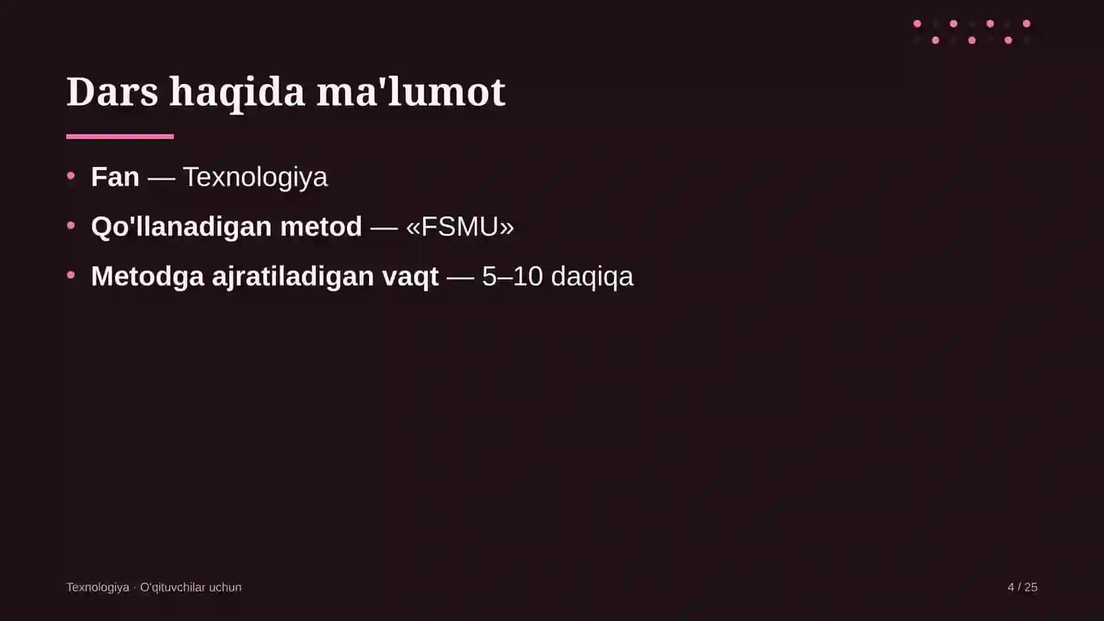 texnologiya darslarida fsmu metodidan foydalanish 7452 4