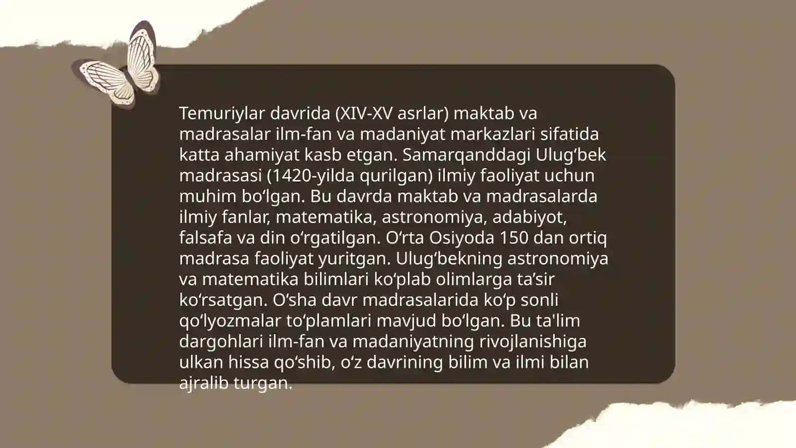 XIV ASRNING IKKINCHI YARMI VA XVI ASRDA MOVARAUNNAHRDA TARBIYA, MAKTAB VA PEDAGOGIK FIKRLAR RIVOJI MASHRABJONOVA HUSNIDAXON 4