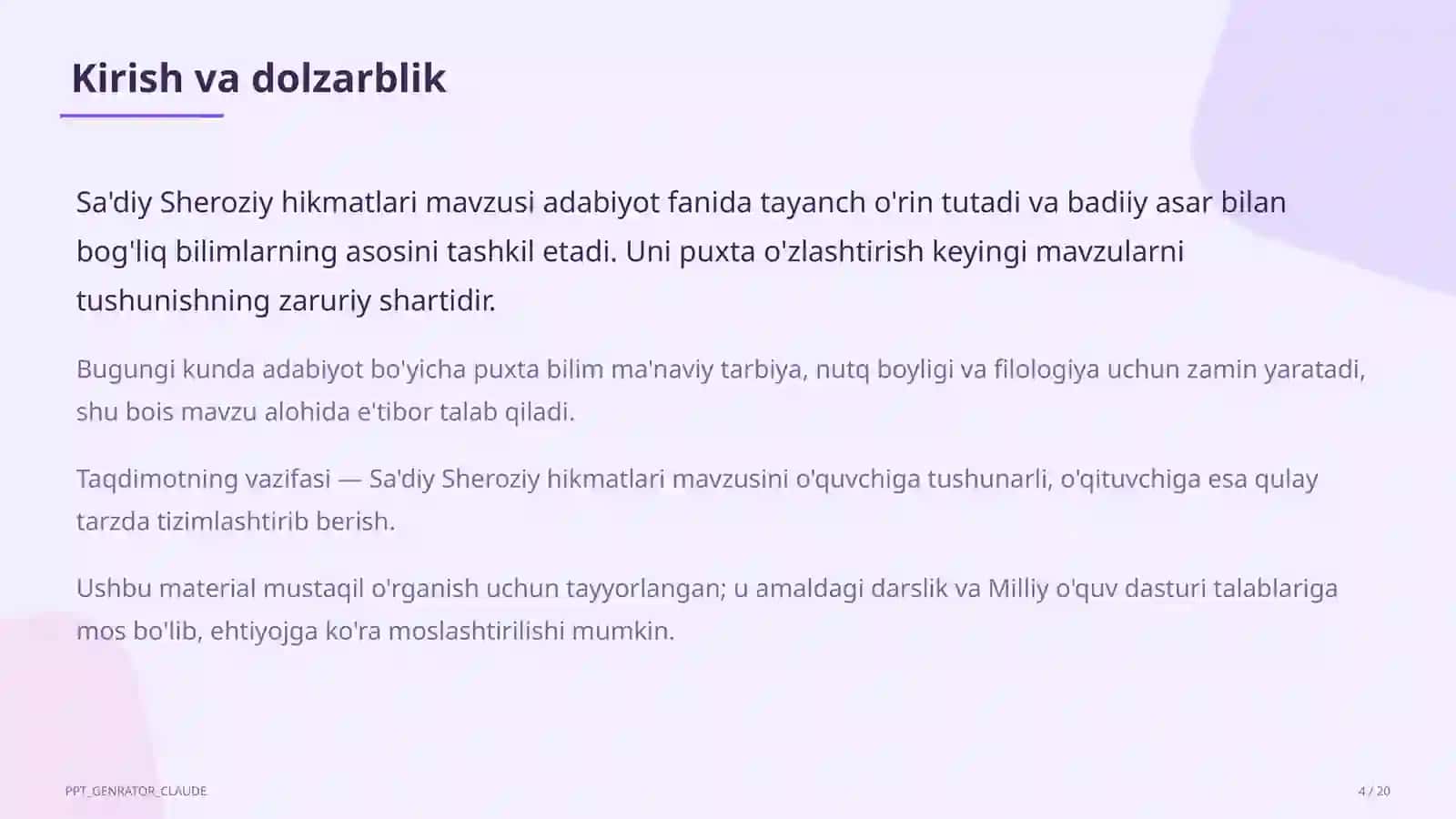 Sa'diy Sheroziy hikmatlari (6-sinf) 4